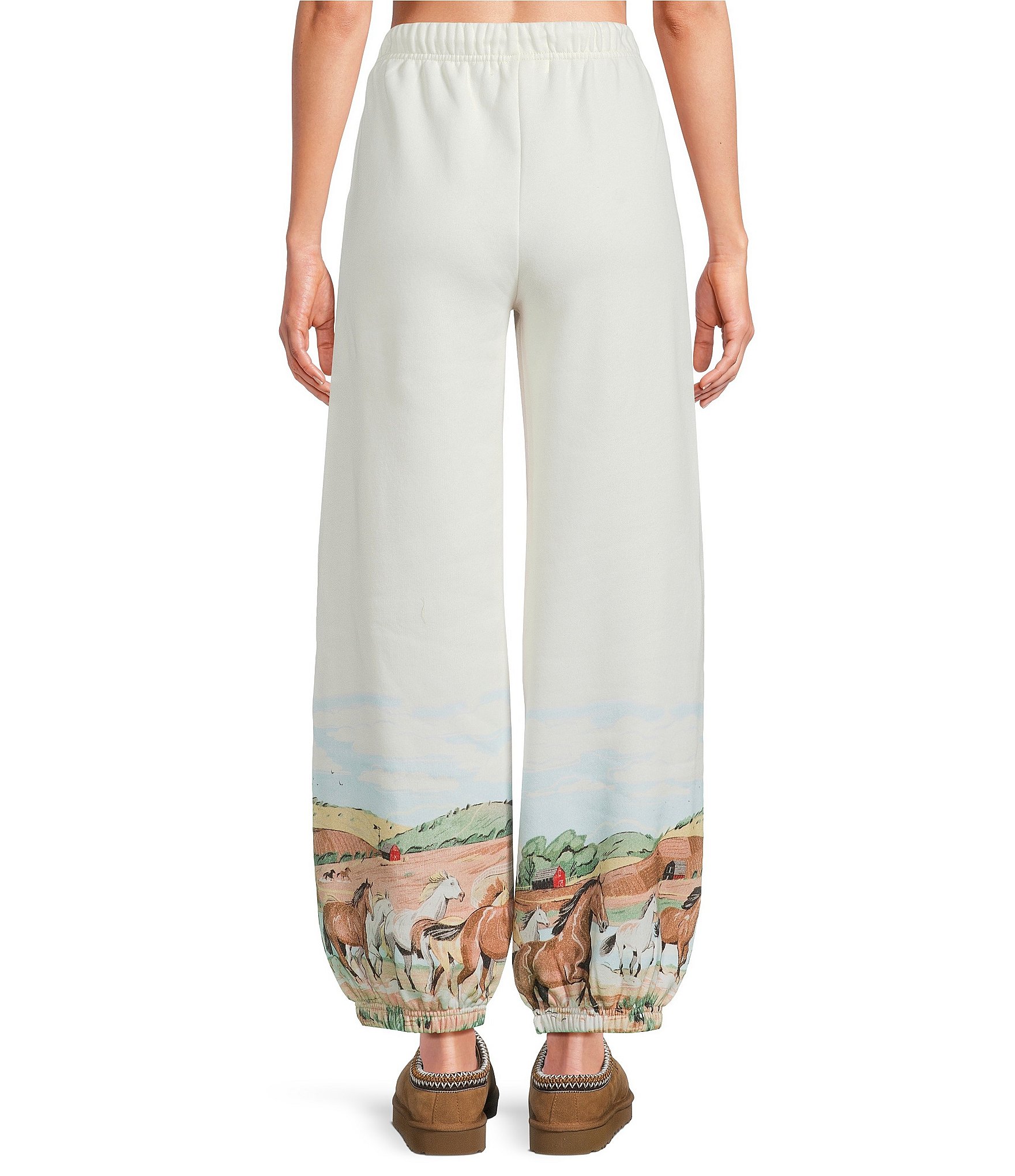 PJ Salvage Western Landscape Print Brushed Fleece Drawstring Tie Coordinating Lounge Pants