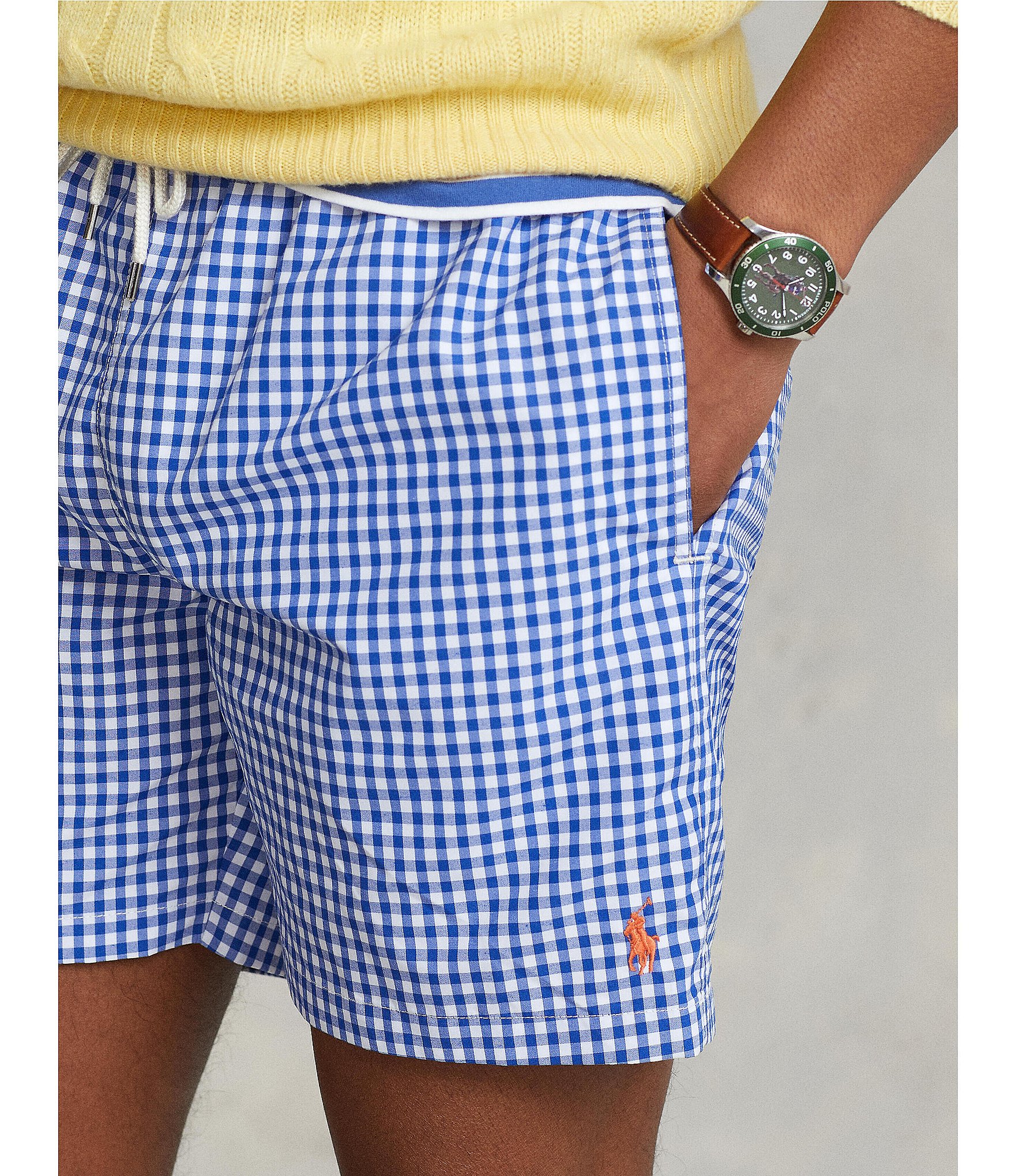Polo Ralph Lauren 5.75#double; Inseam Traveler Classic Gingham Swim Trunks