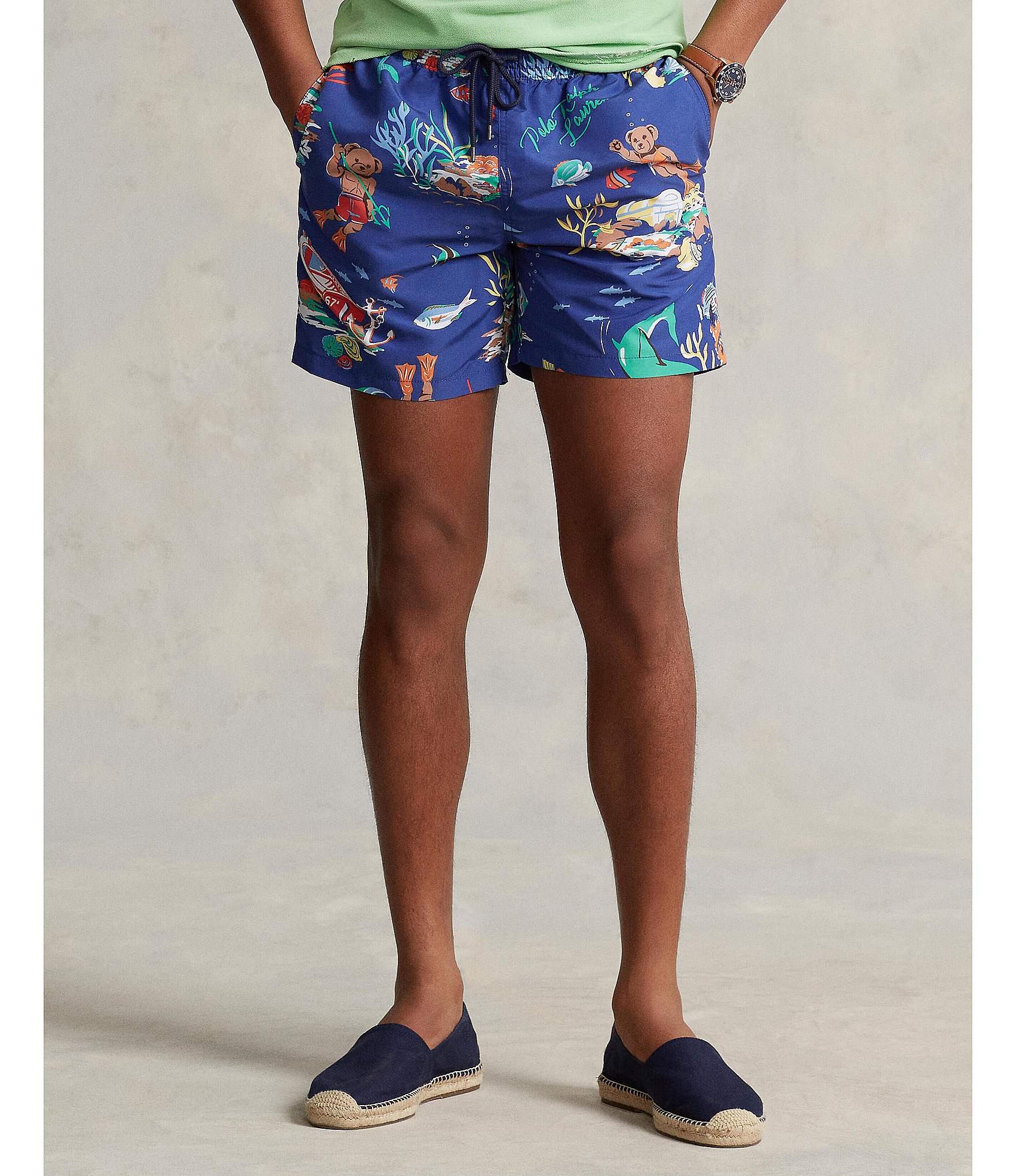 Polo Ralph Lauren woven shorts in blue with all over tennis bear