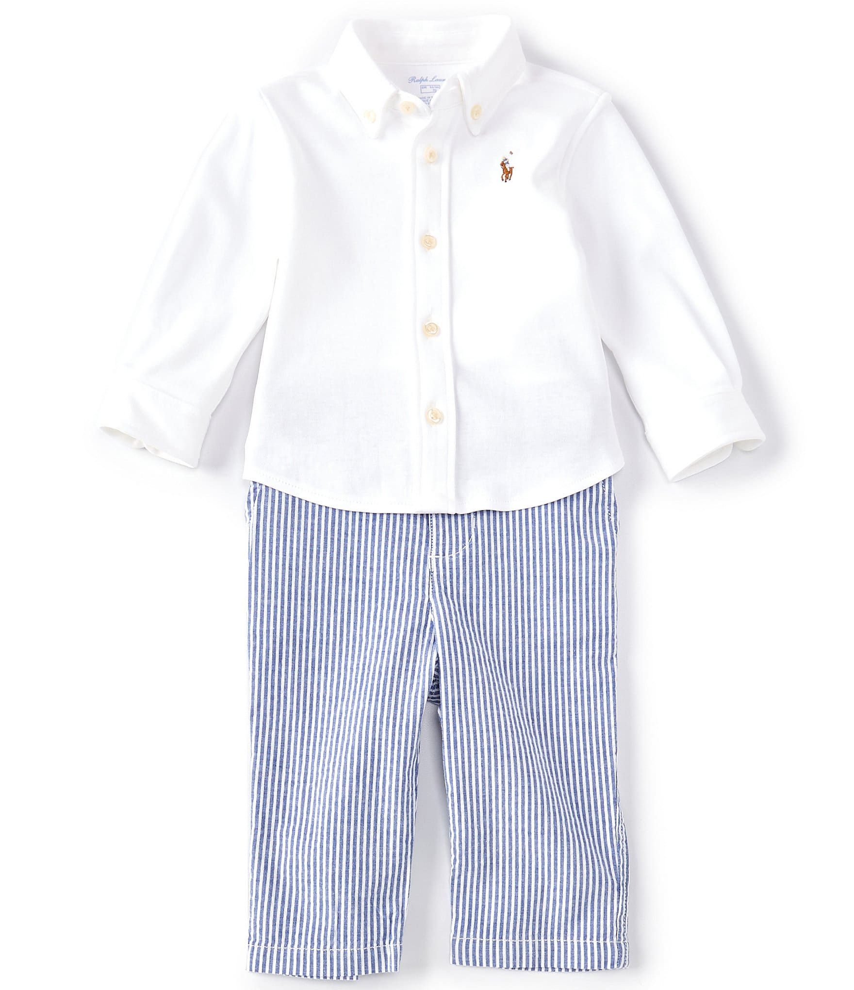 Ralph Lauren Baby Boys 3-24 Months Long Sleeve Interlock Shirt & Seersucker  Pants & Belt 3-Piece Set | Dillard's