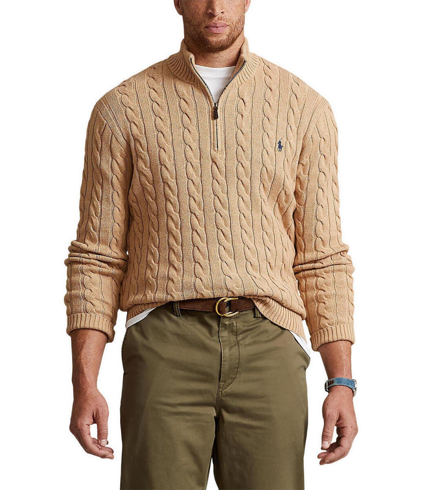 Måling lektier position Polo Ralph Lauren Big & Tall Cable-Knit Cotton Quarter-Zip Sweater |  Dillard's