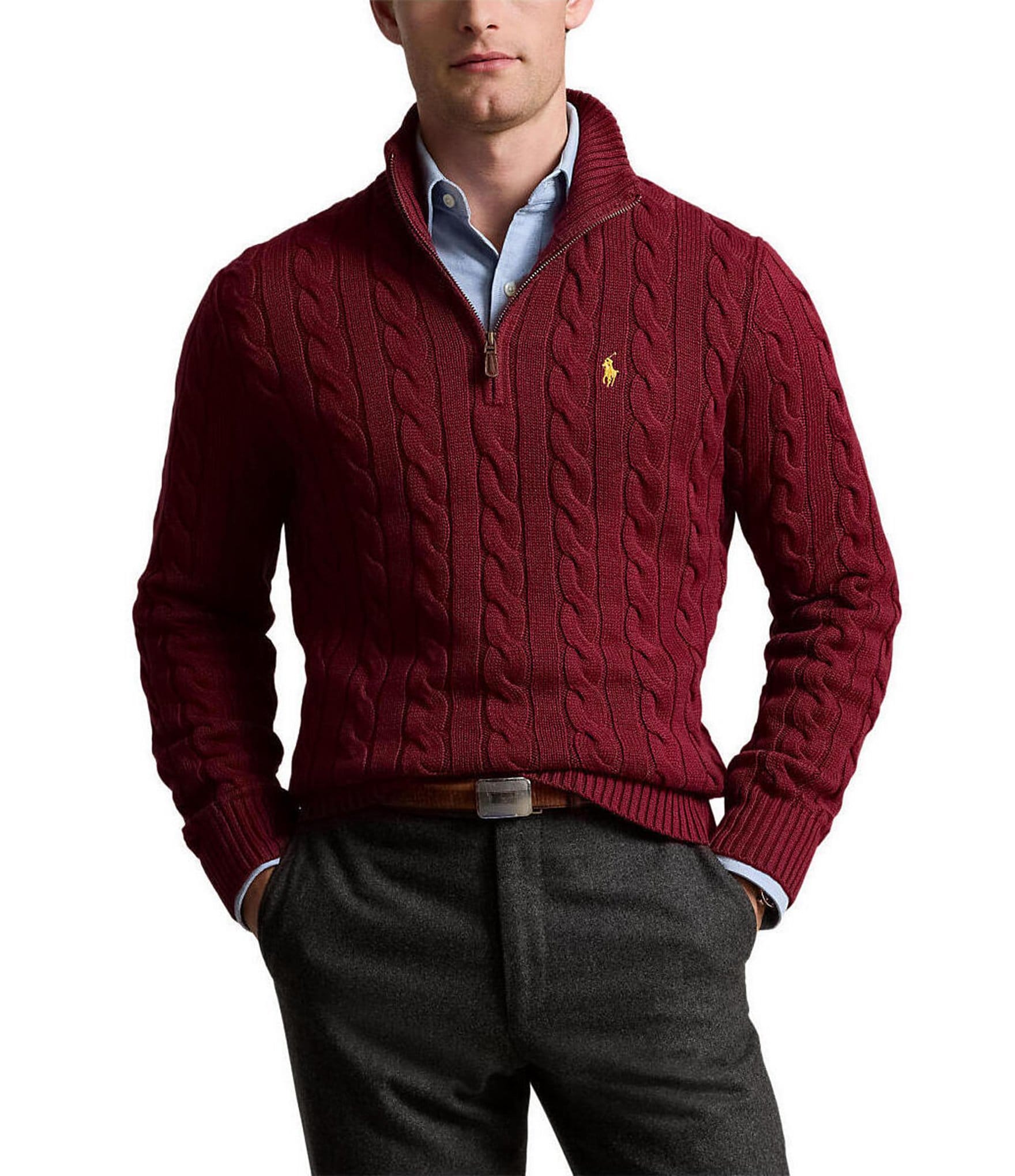 Polo Ralph Lauren Men s Big Tall Cable Knit Cotton Quarter Zip Sweater Red 3XB