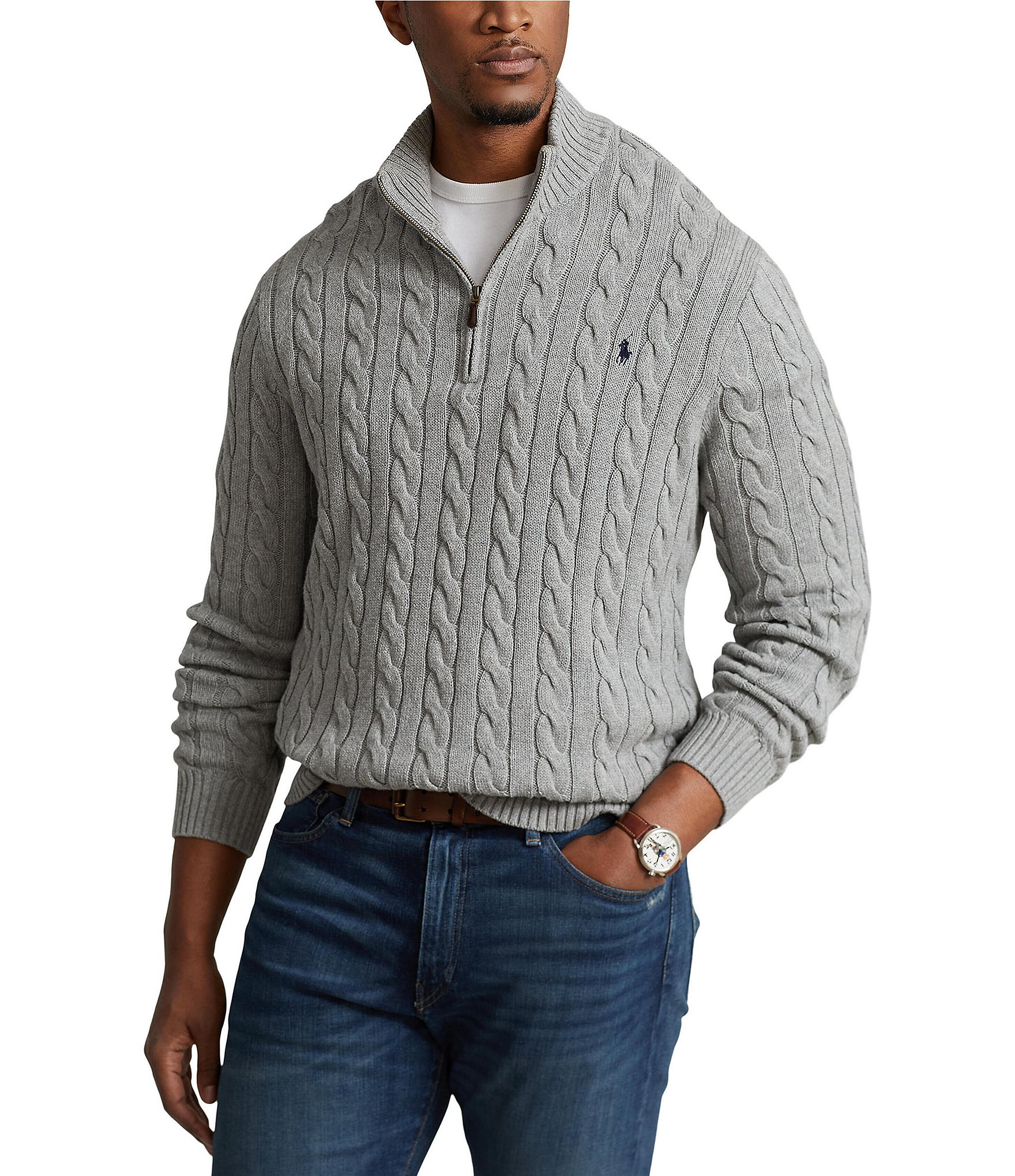 Polo Ralph Lauren Big & Tall Cable-Knit Cotton Quarter-Zip Sweater ...