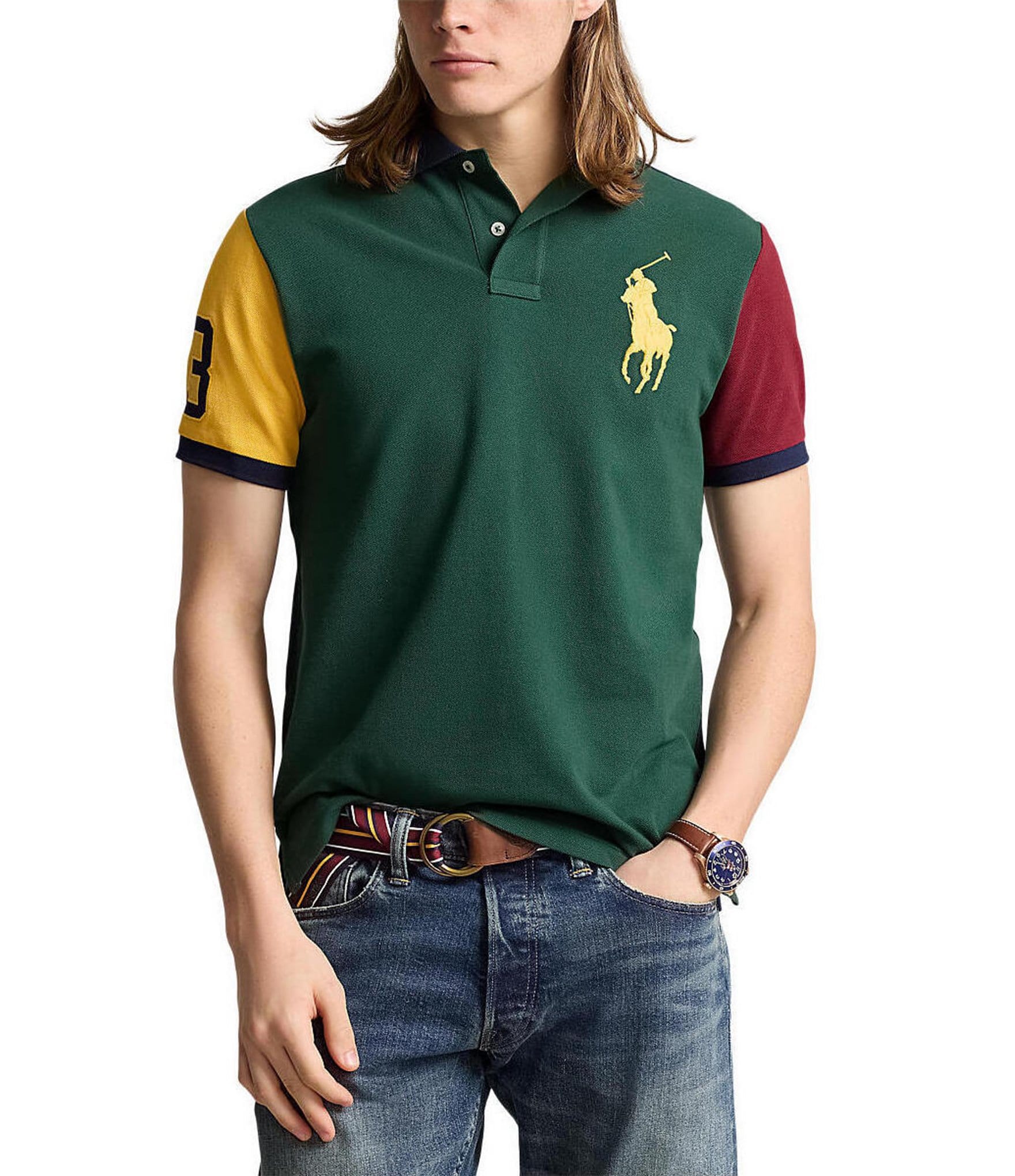 Polo Ralph Lauren Big & Tall Classic Fit Big Pony Color Block Mesh Short Sleeve Polo Shirt