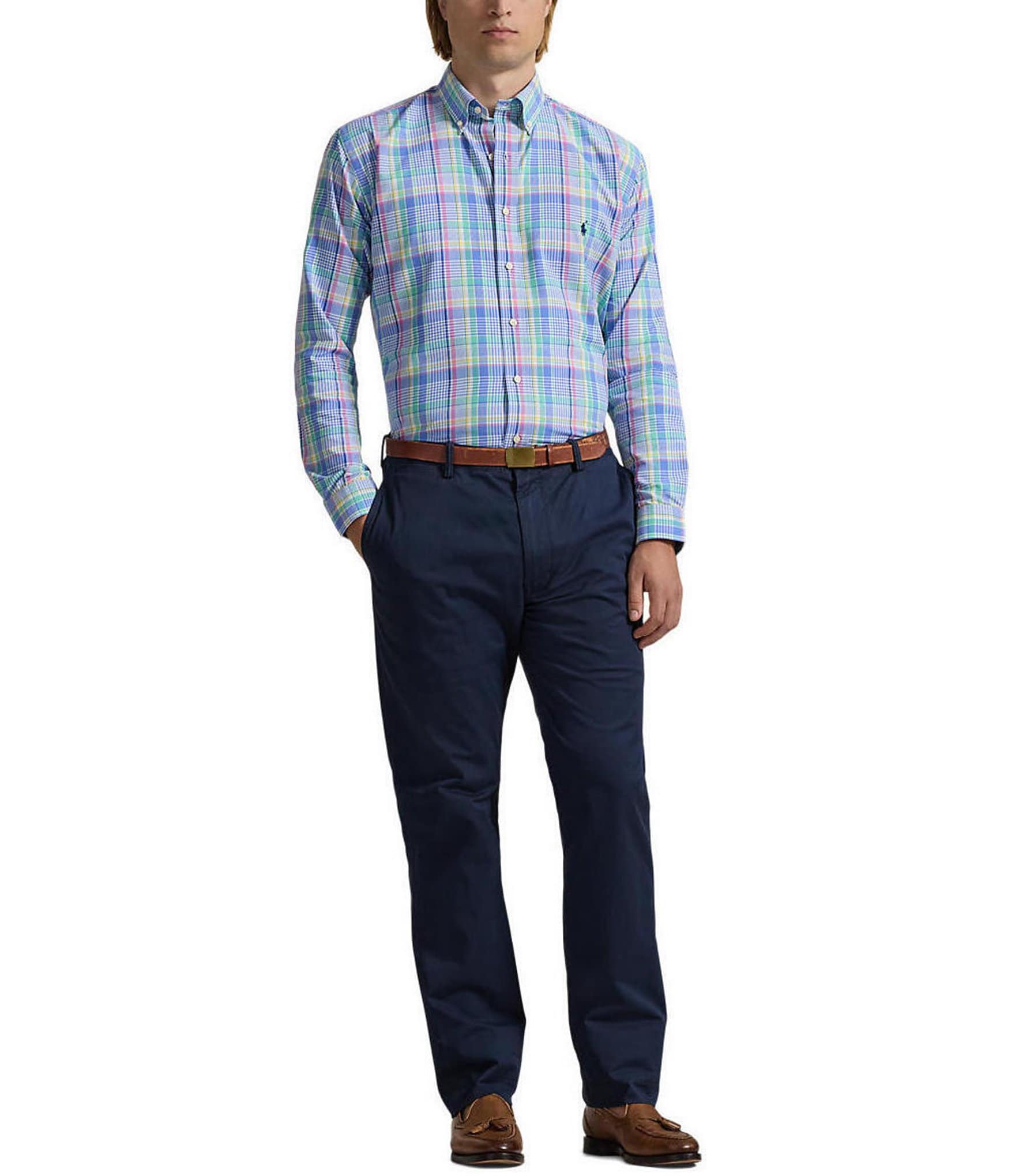 Polo Ralph Lauren Big & Tall Classic Fit Performance Stretch Oxford Medium Plaid Long Sleeve Woven Shirt