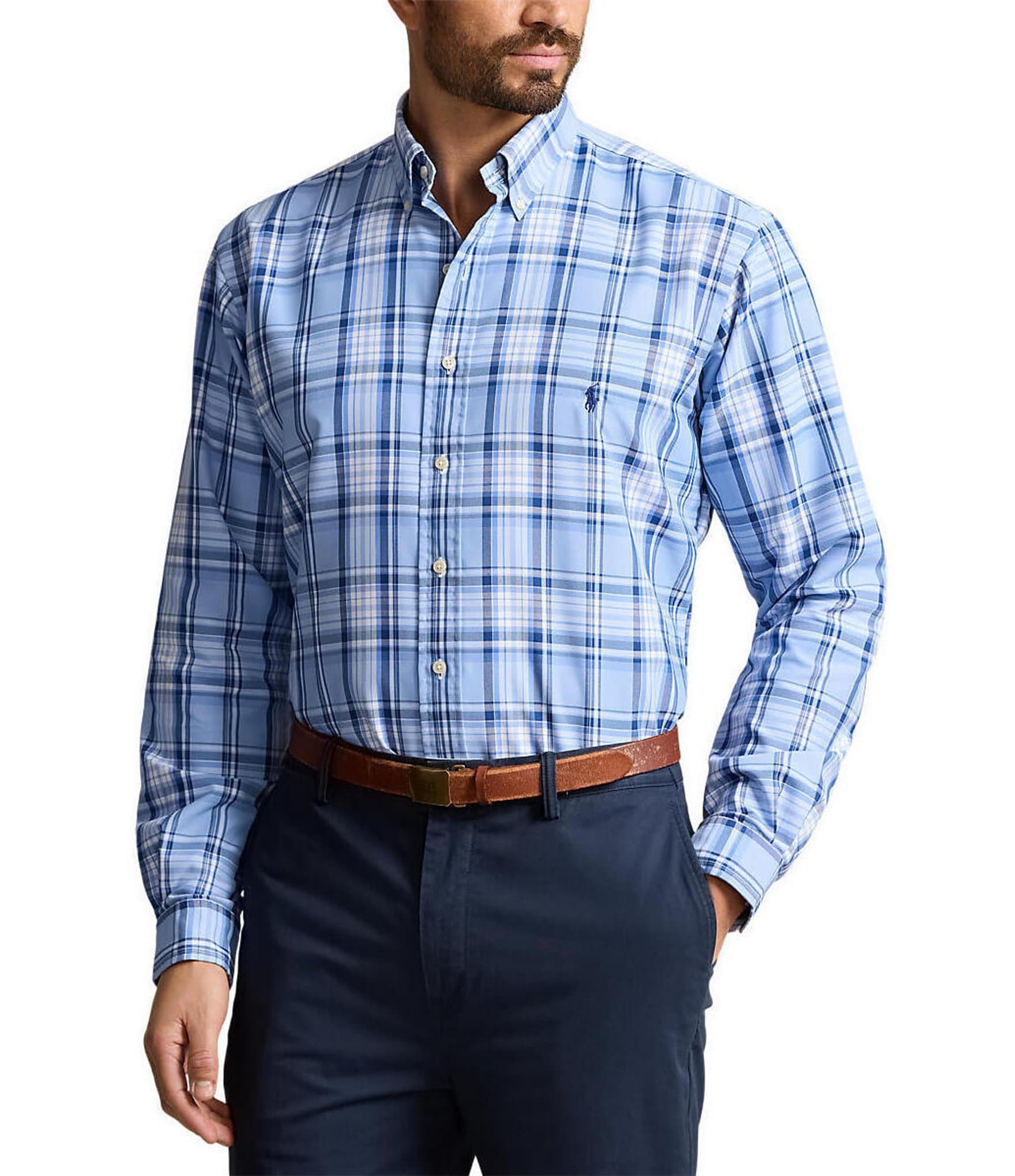 Polo Ralph Lauren Big & Tall Classic Fit Performance Stretch Plaid Oxford Long Sleeve Woven Shirt