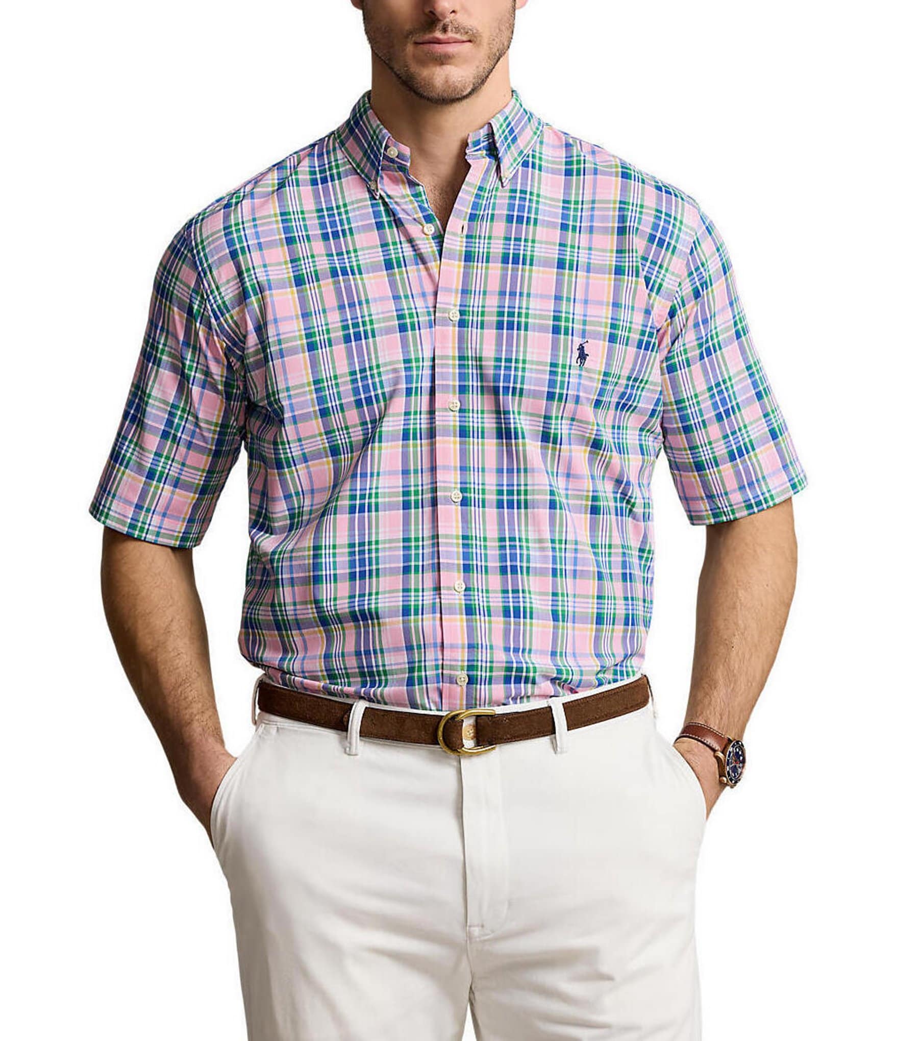 Polo Ralph Lauren Big & Tall Classic Fit Plaid Performance Stretch Short Sleeve Twill Woven Shirt