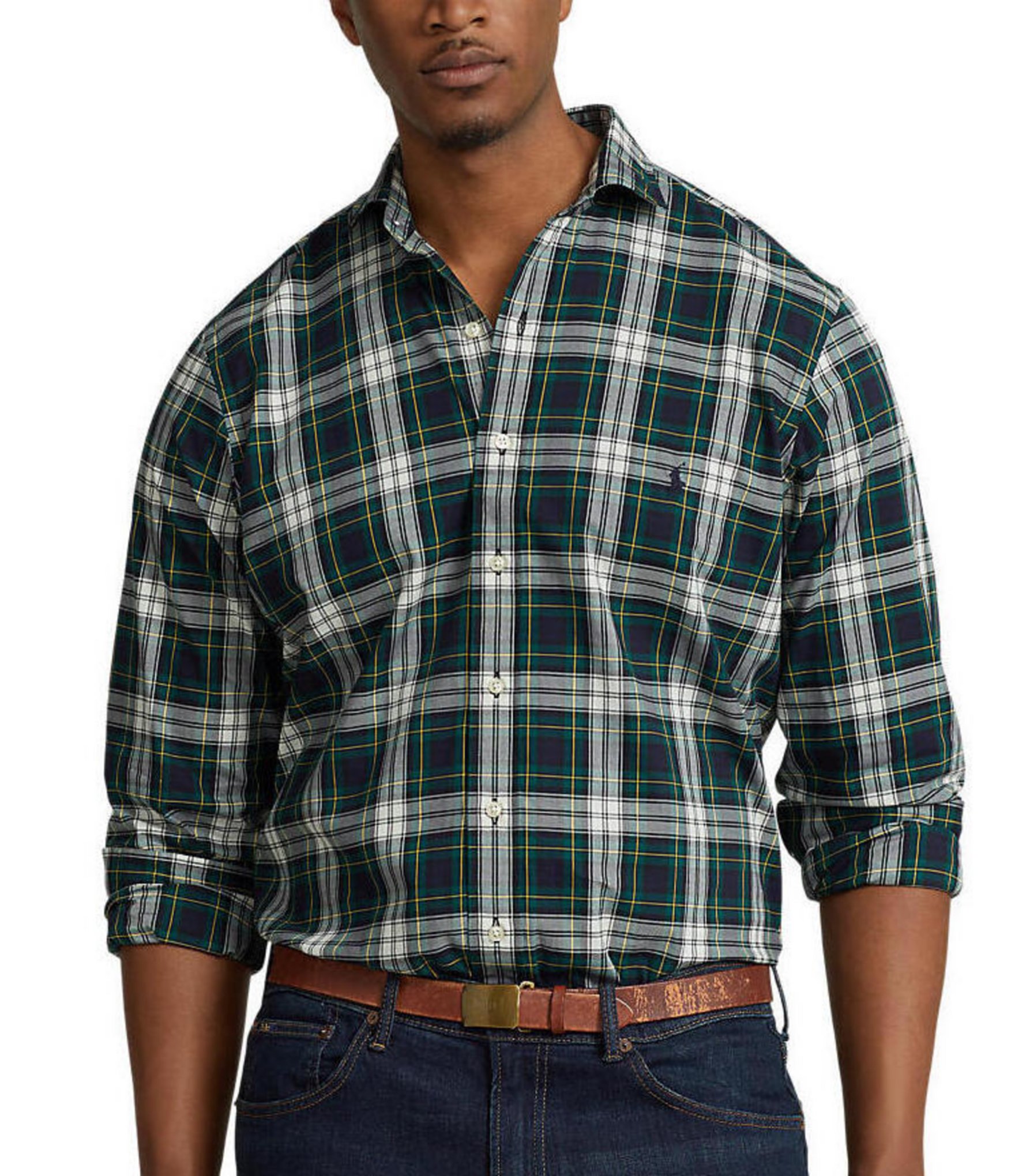 Polo Ralph Lauren Big & Tall Classic-Fit Sanded Twill Plaid Long Sleeve ...