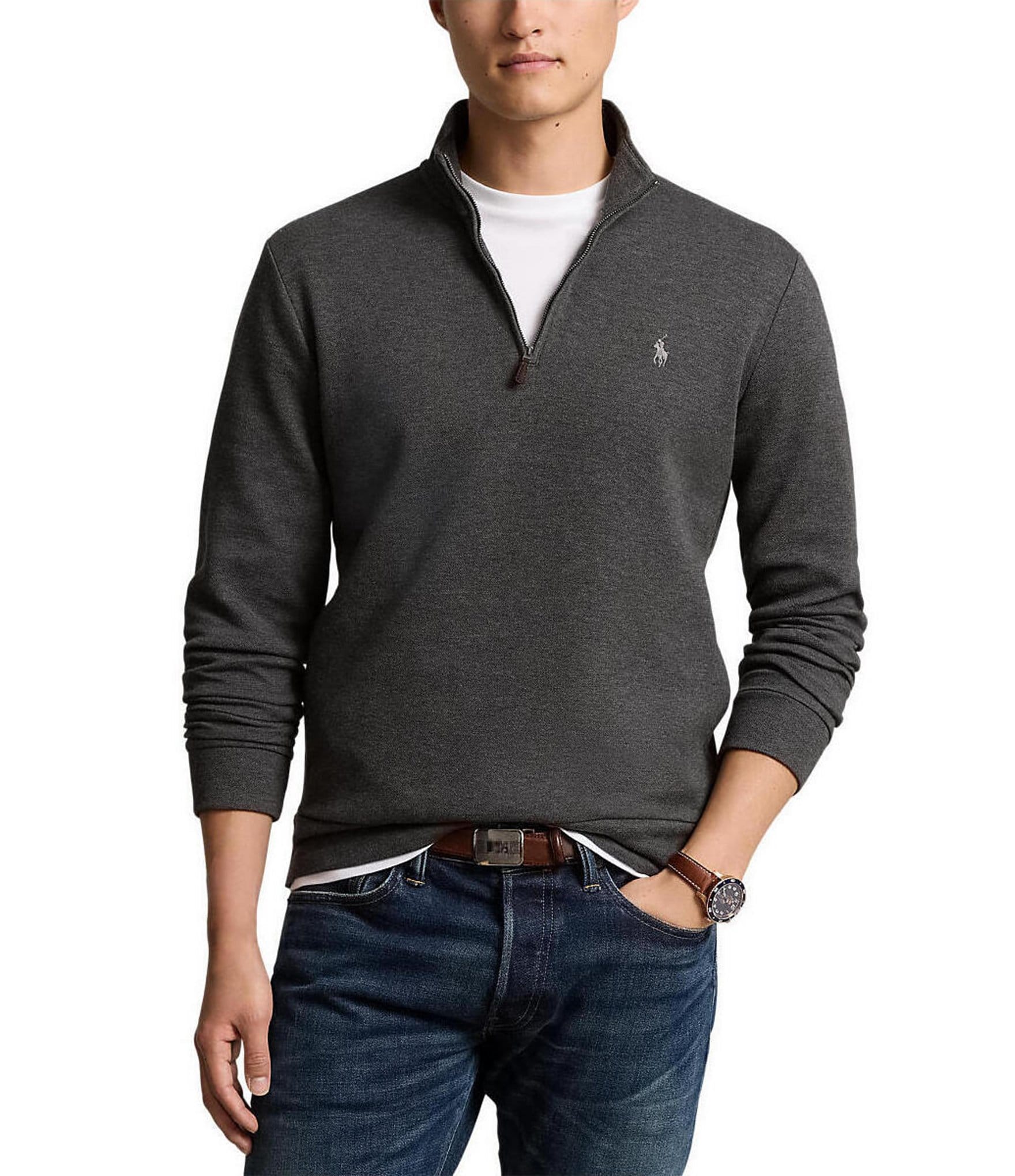 Polo Ralph Lauren Big & Tall Double Knit Mesh Quarter-Zip Pullover