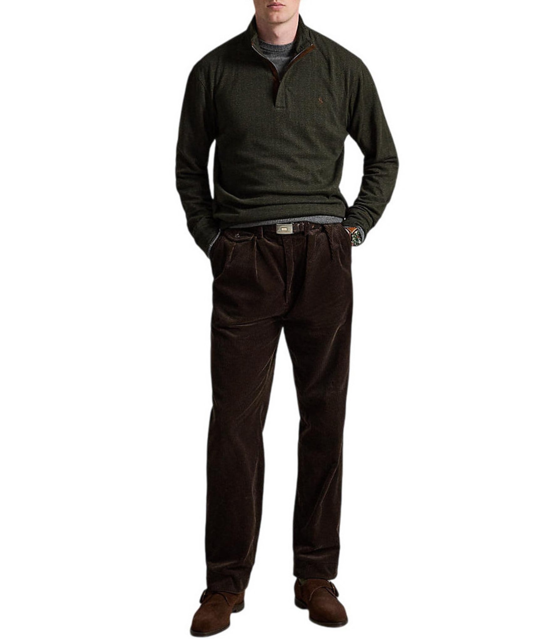 Polo Ralph Lauren Big & Tall Luxury Herringbone Printed Quarter-Zip Jersey Pullover