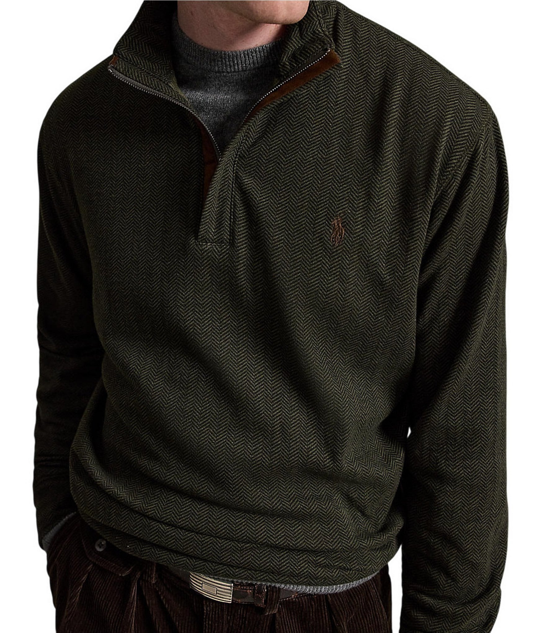 Polo Ralph Lauren Big & Tall Luxury Herringbone Printed Quarter-Zip Jersey Pullover