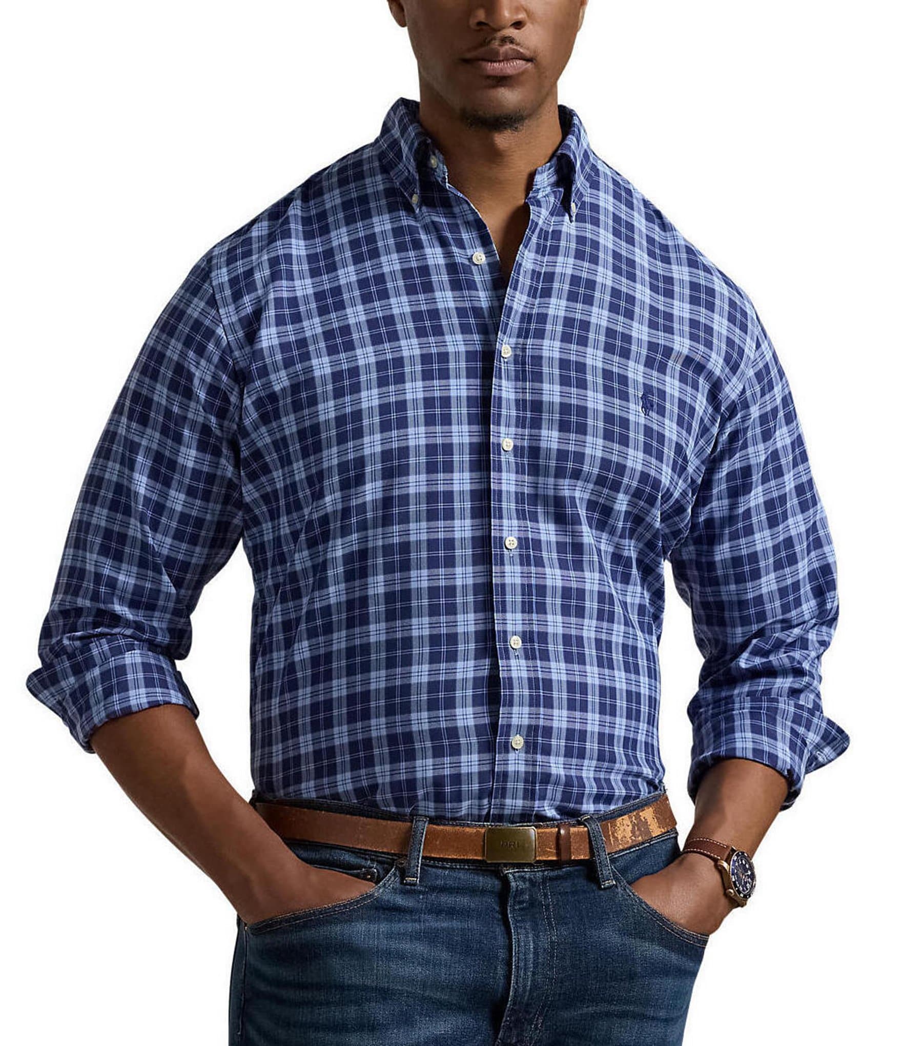 Polo Ralph Lauren Big & Tall Performance Stretch Plaid Oxford Long-Sleeve Woven Shirt