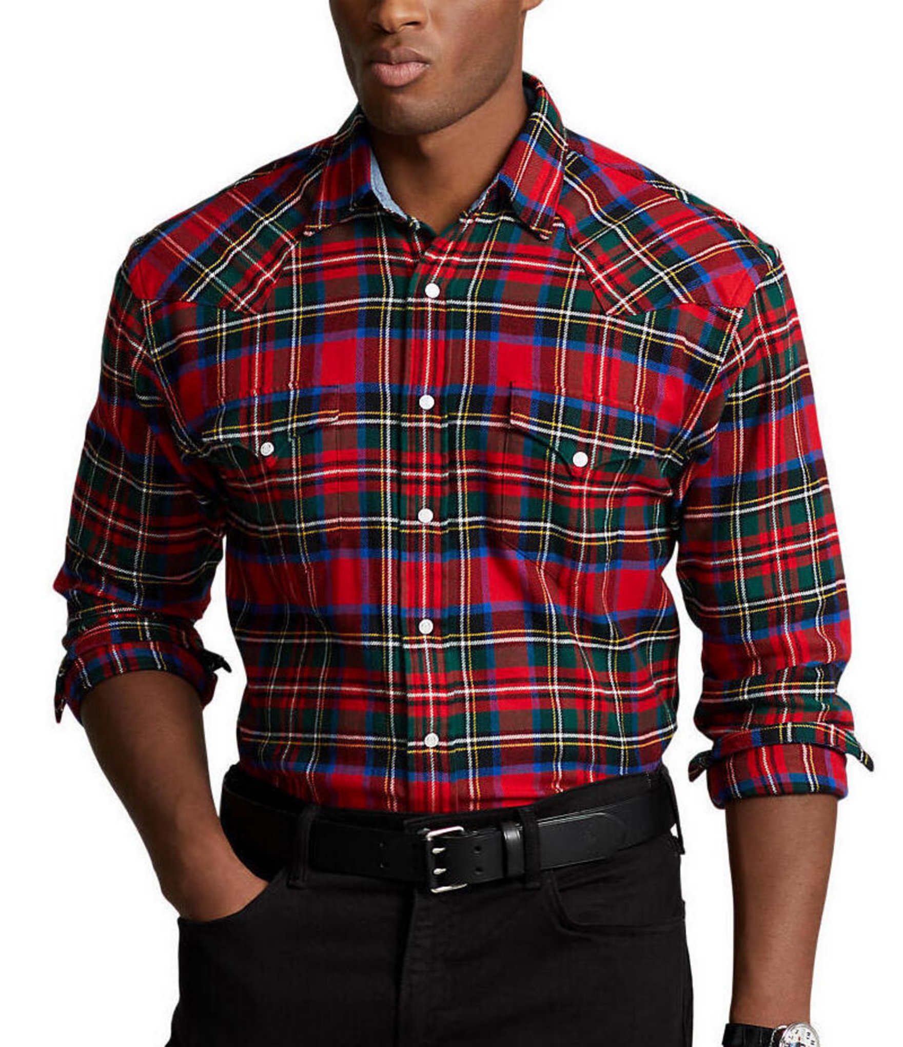 Polo Ralph Lauren Big & Tall Plaid Twill Western Long Sleeve Woven ...