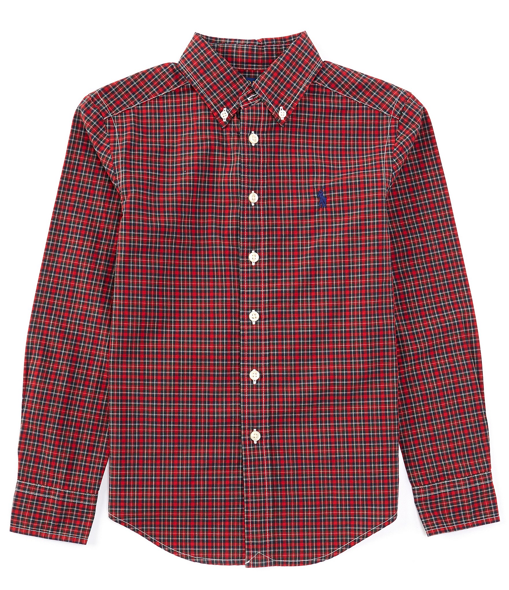 Polo Ralph Lauren Big Boys Gingham Cotton Poplin Shirt Red Black Multi Size S 8