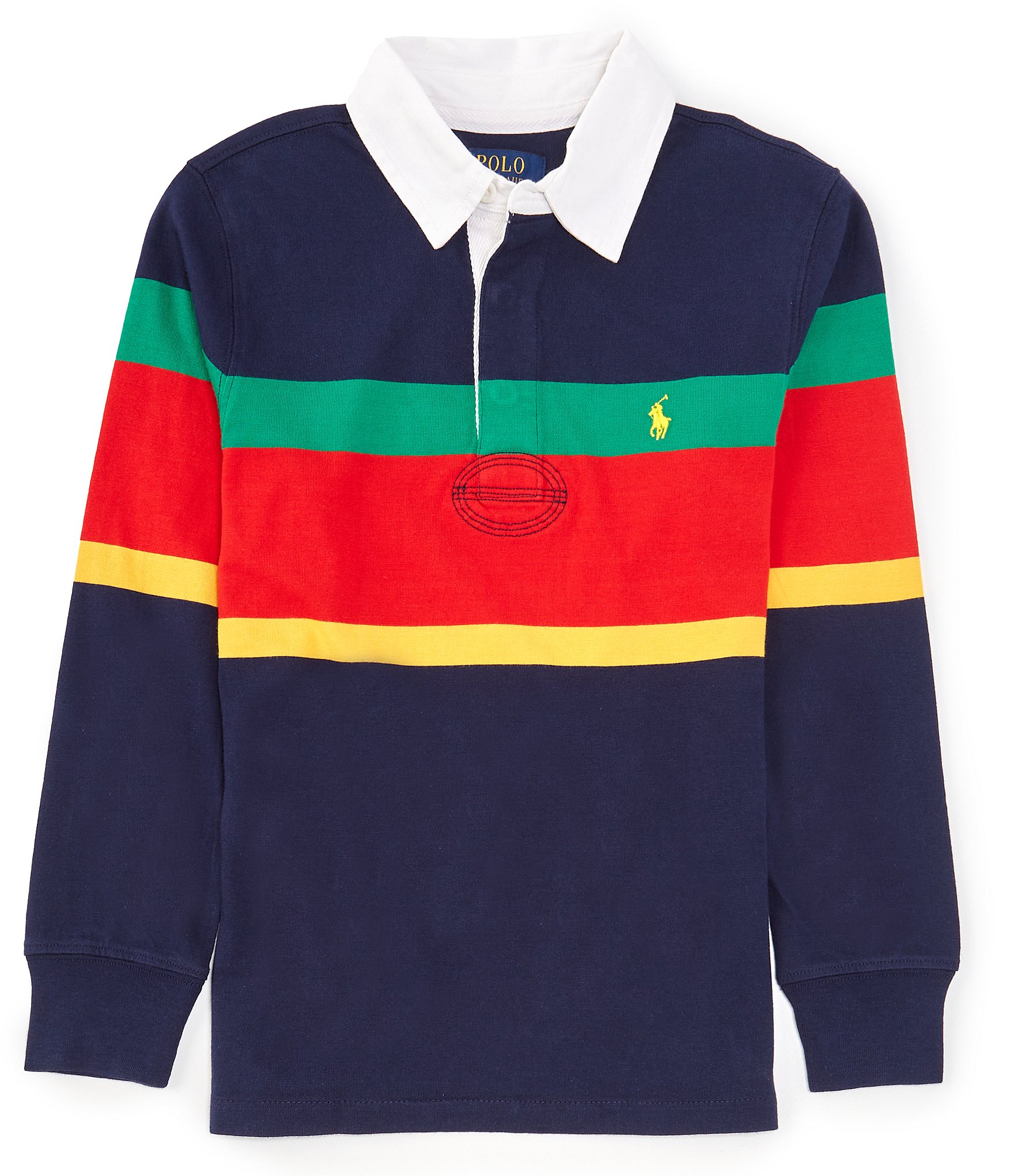 Polo Ralph Lauren regular fit rugby striped polo in navy with player logo