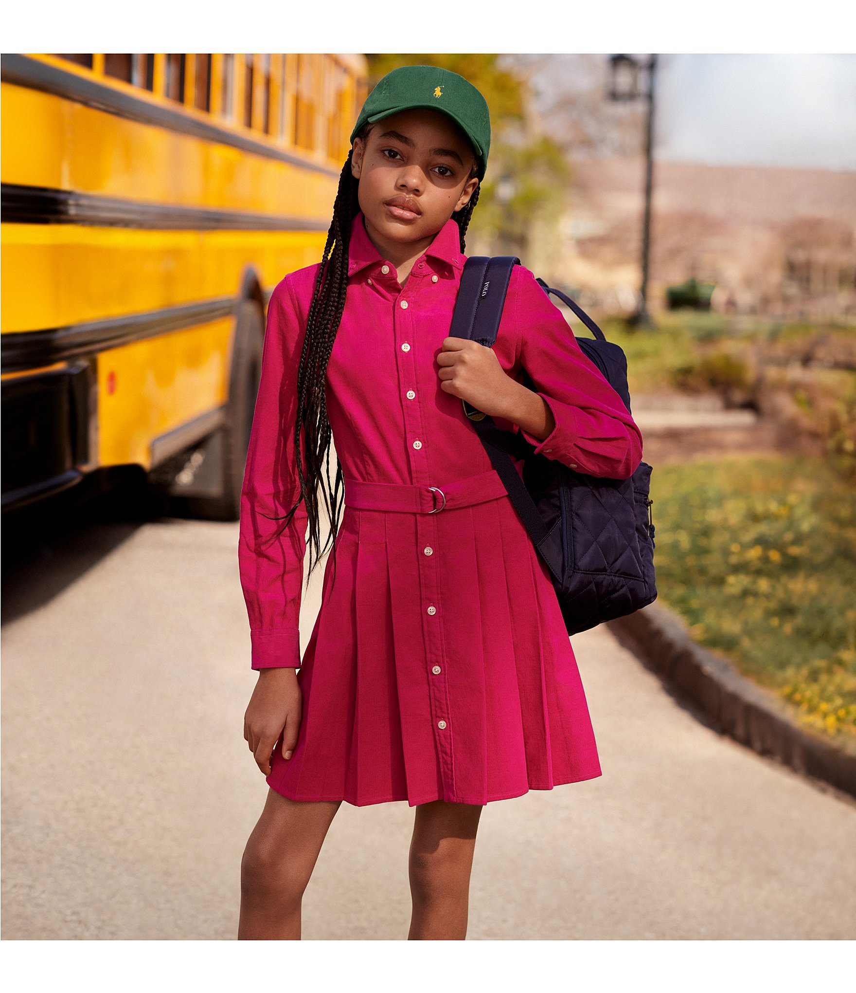 Polo Ralph Lauren Big Girls 7-16 Long Sleeve Belted Pleated Corduroy Shirtdress