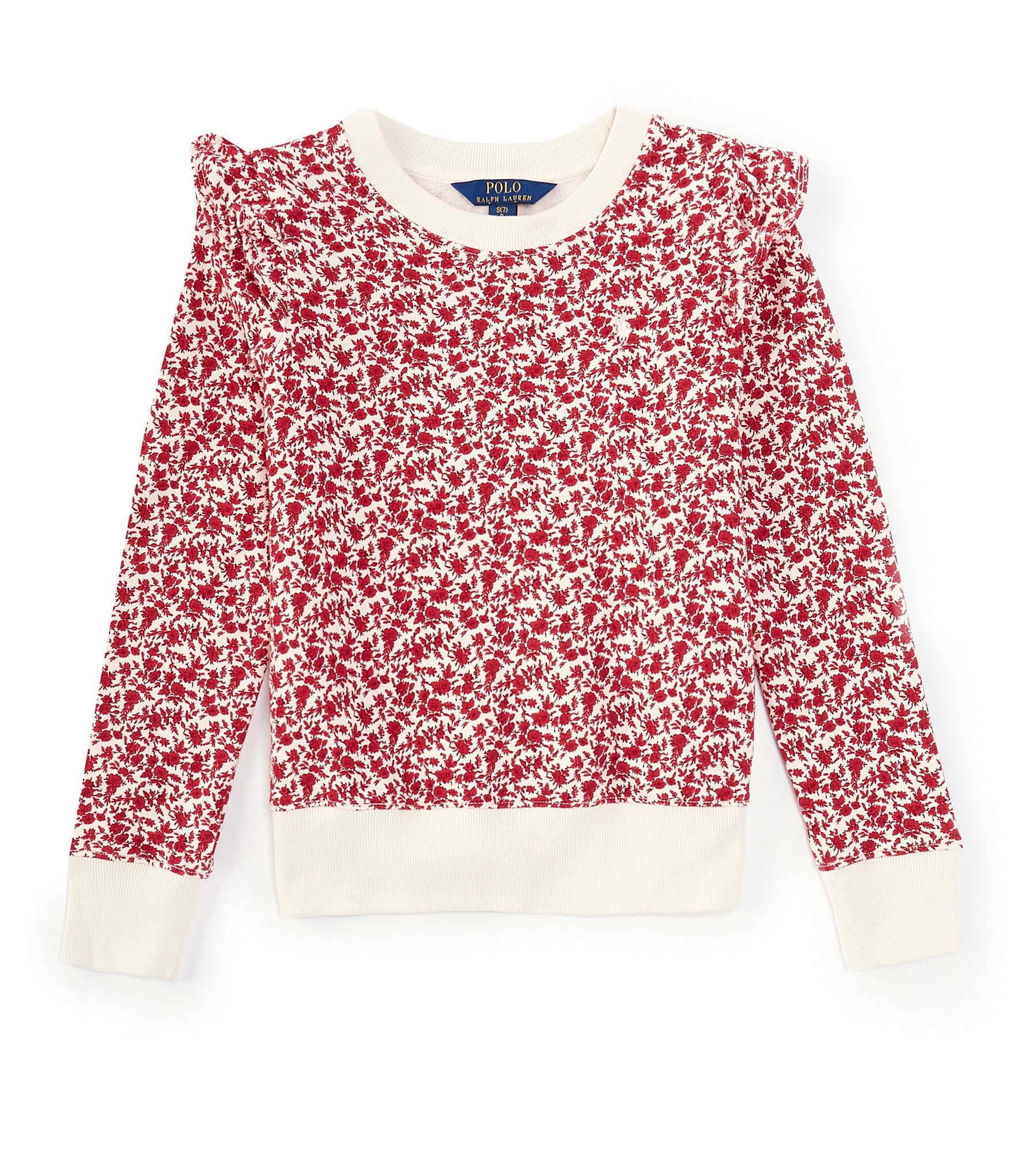 Polo Ralph Lauren Big Girls 7-16 Long Sleeve Floral Ruffled Fleece  Sweatshirt