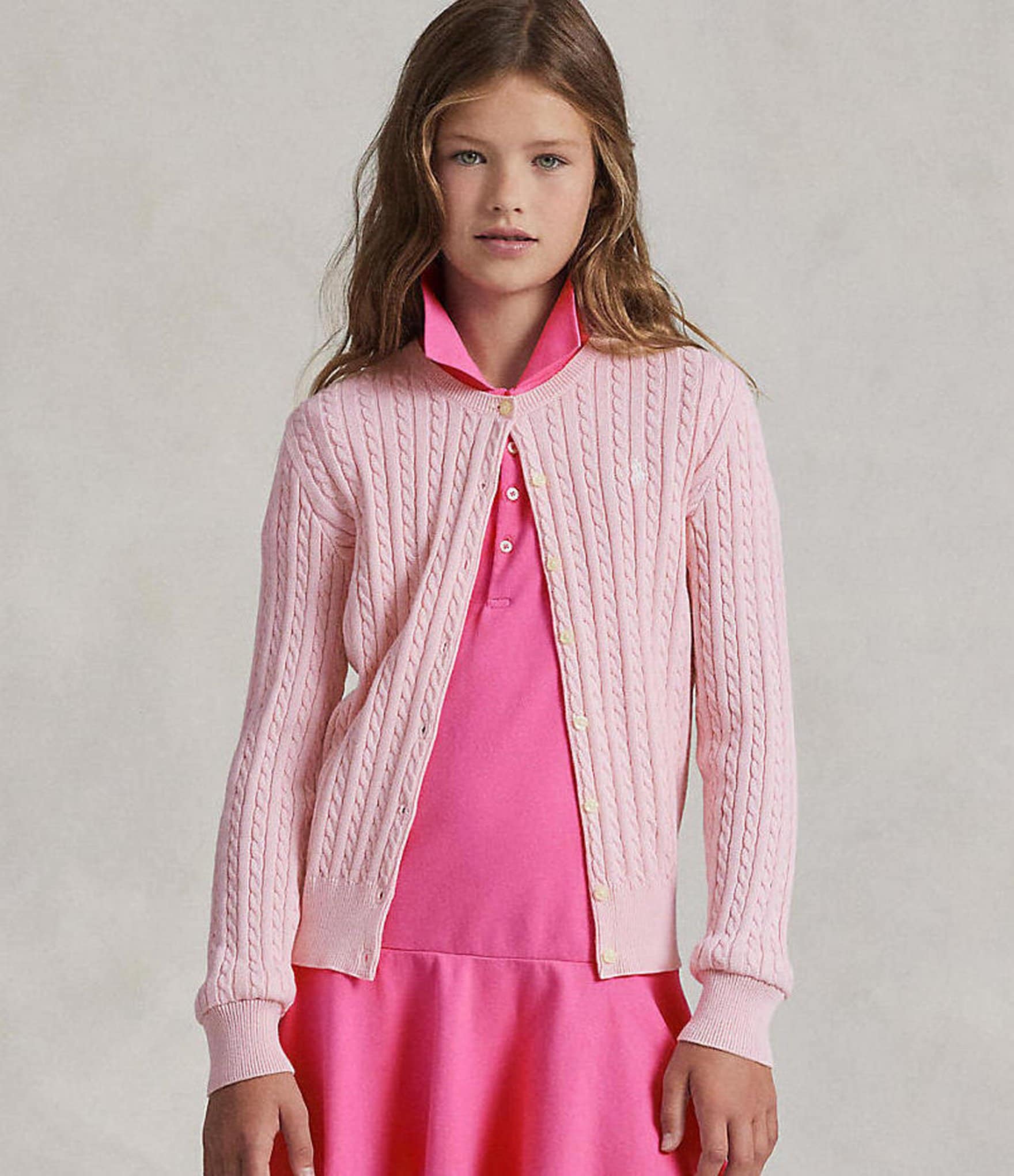 Polo Ralph Lauren Big Girls 7-16 Long-Sleeve Mini-Cable-Knit Button Front Cardigan