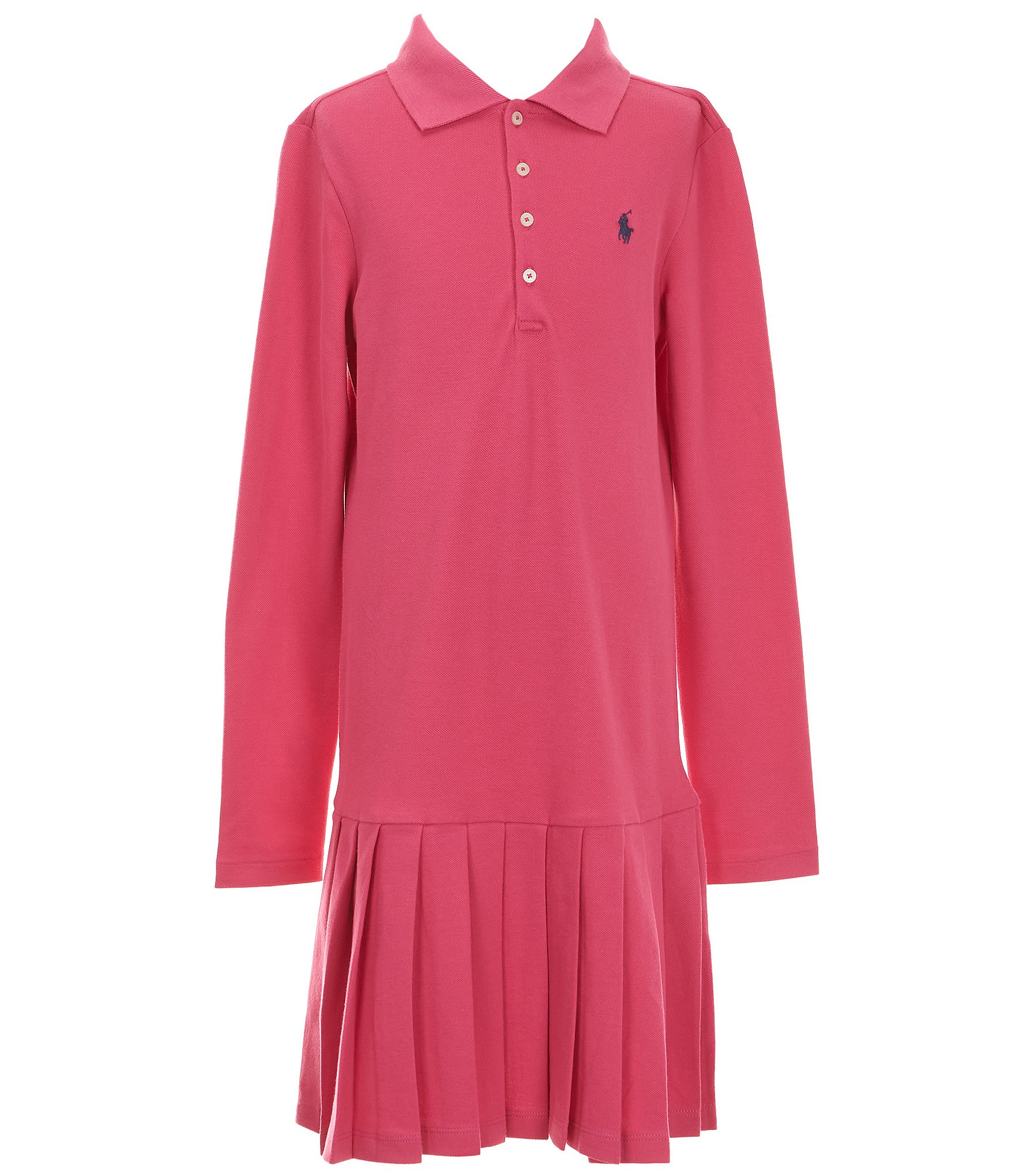 Polo Ralph Lauren Big Girls 7-16 Long-Sleeve Pleated Stretch Mesh Drop-Waist Dress