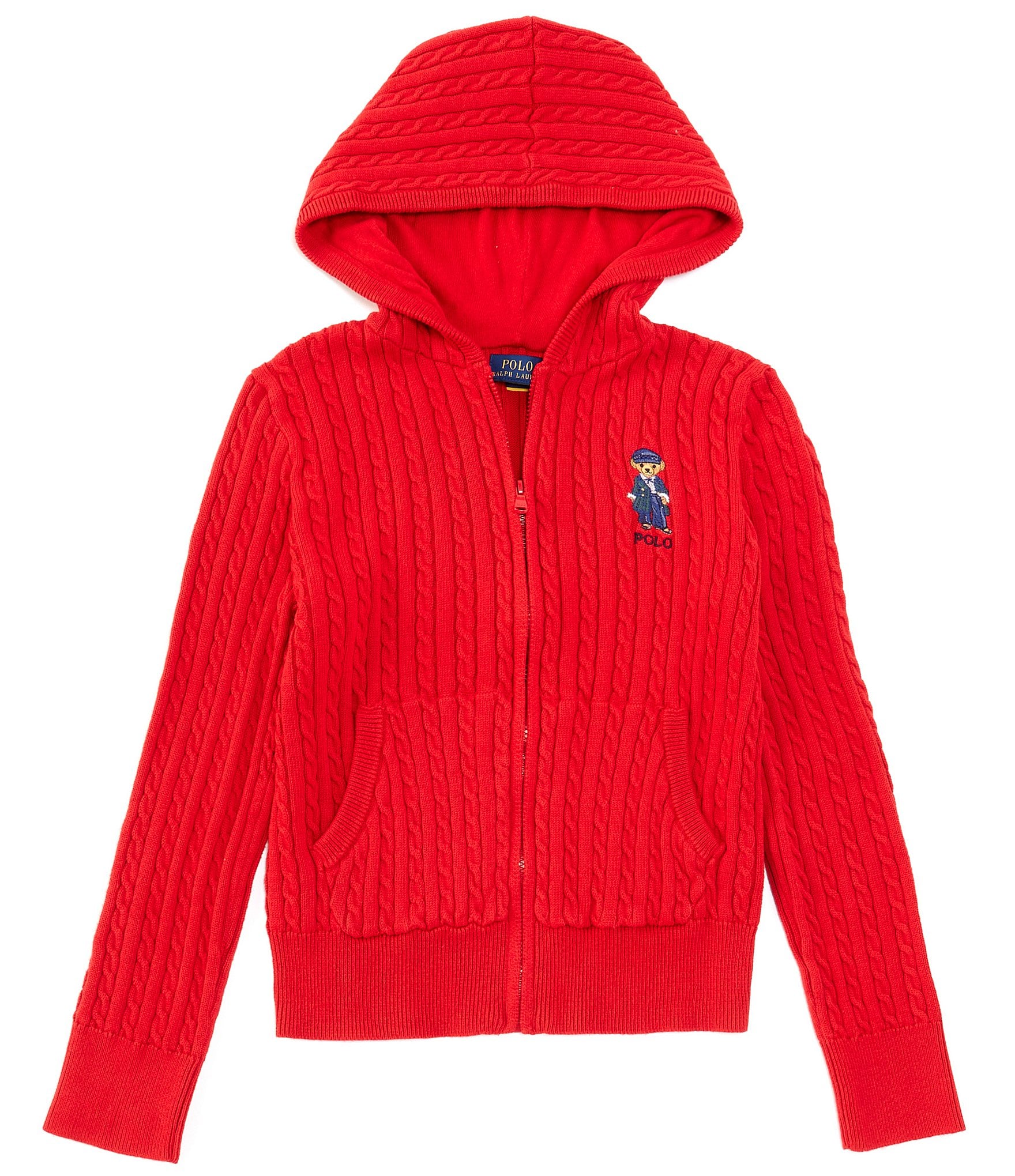 Polo Ralph Lauren Big Girls 7-16 Long Sleeve Polo Bear Full-Zip Hooded Sweater