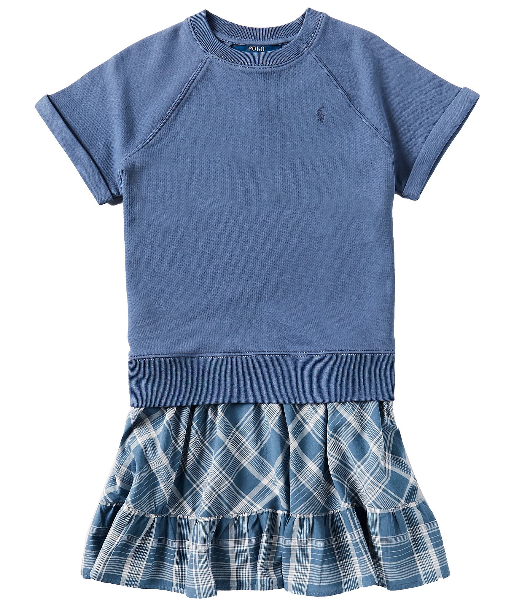 Polo Ralph Lauren Big Girls 7-16 Raglan-Sleeve French Terry/Woven Plaid Sweatshirt Dress