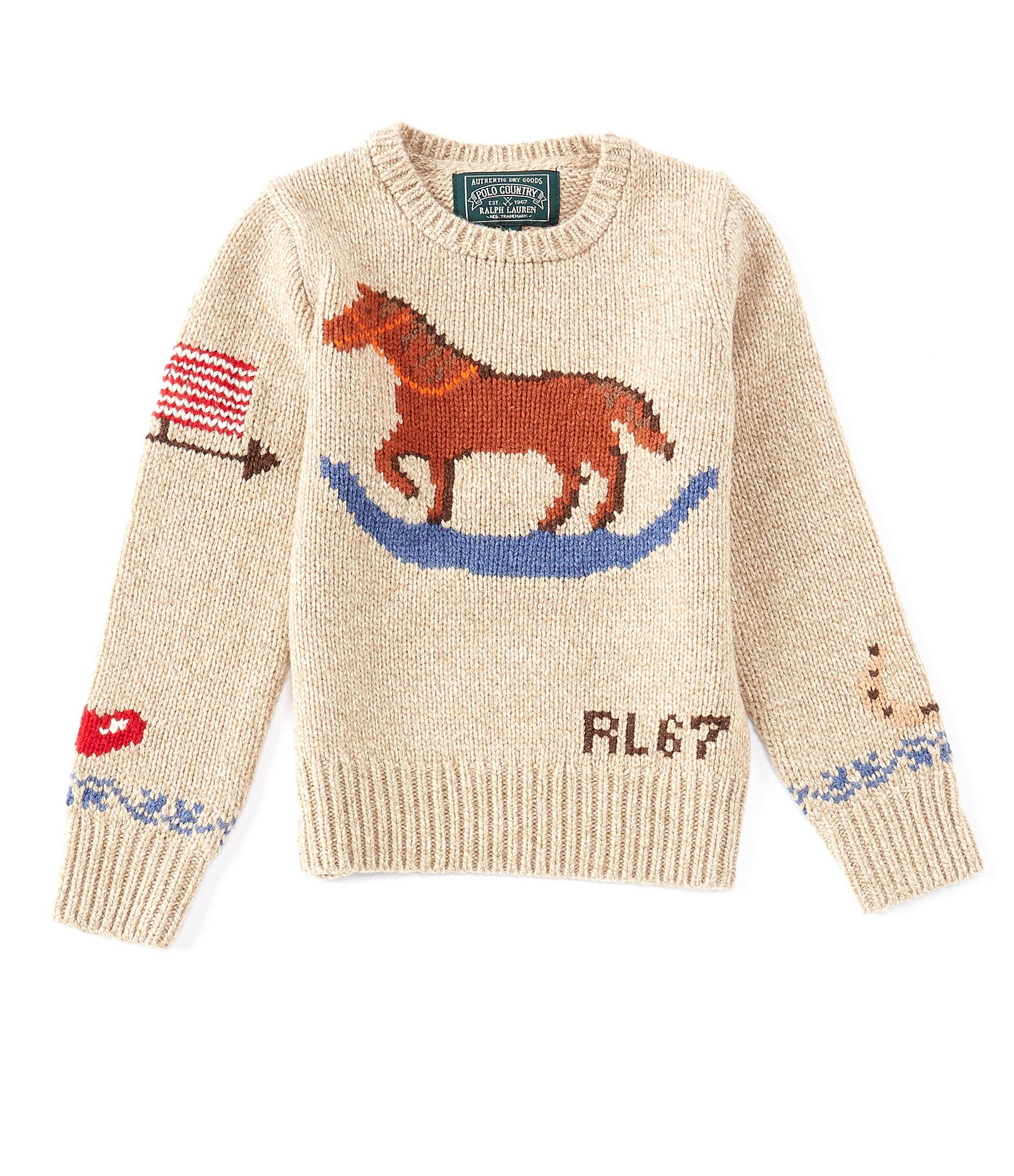 Polo Ralph Lauren Girls Camel Short-Sleeve Intarsia-Knit Wool