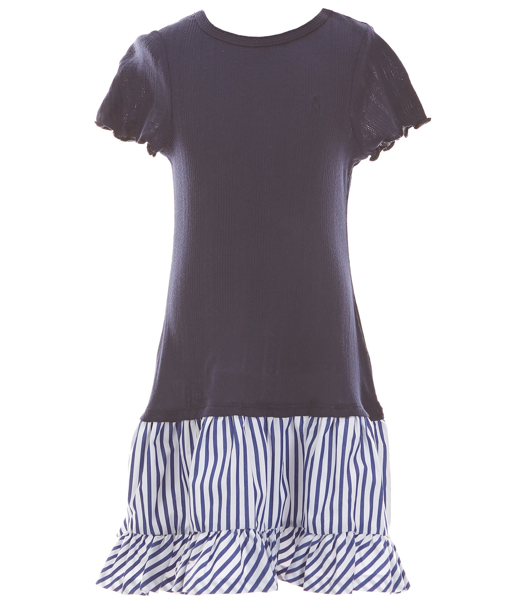 Polo Ralph Lauren Big Girls Woven-Skirt Pointelle-Knit Cotton Dress - Newport Navy - Size XL (16)