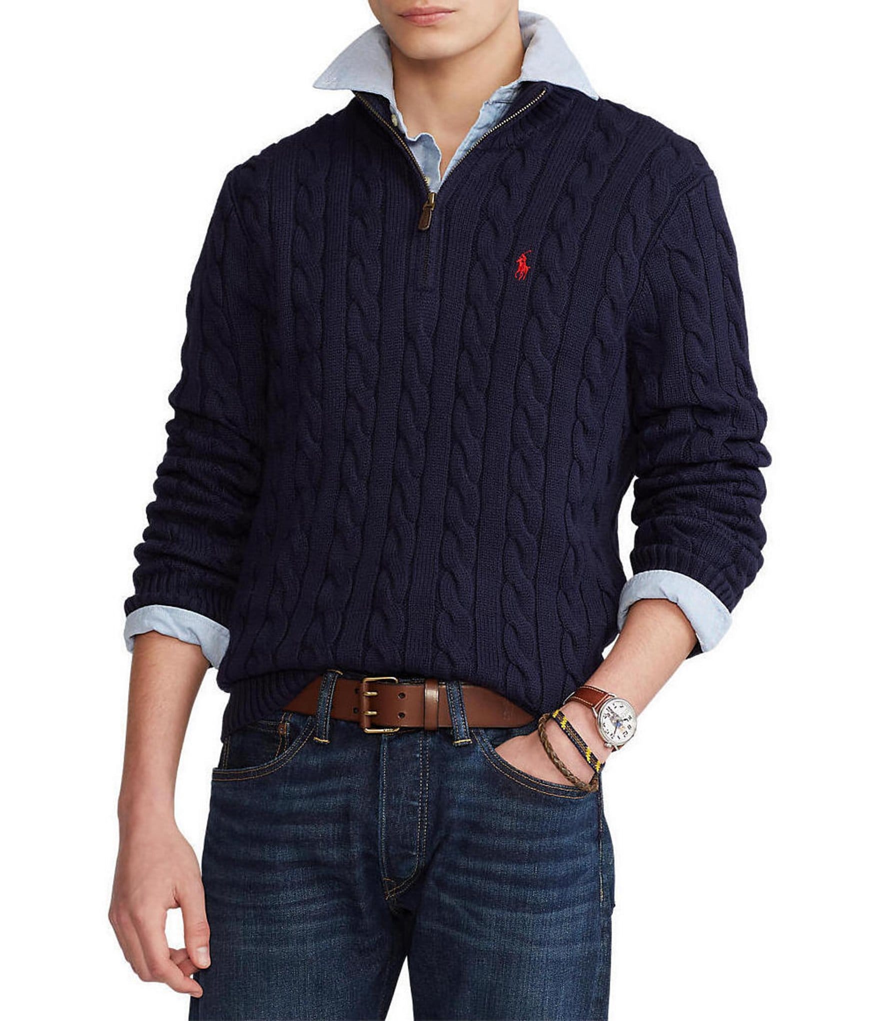 Polo Ralph Lauren Cable-Knit Cotton Quarter-Zip Sweater | Dillard's