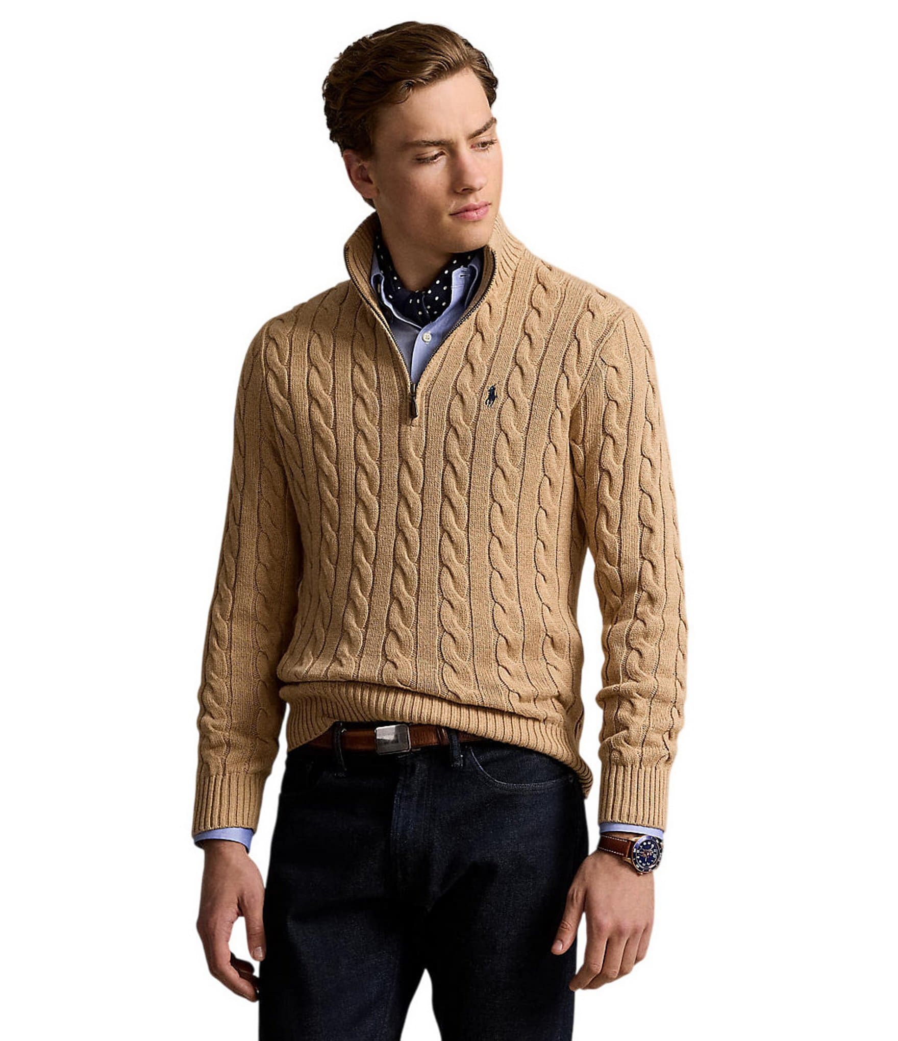 Polo Ralph Lauren Cable Knit Cotton Quarter-Zip Sweater
