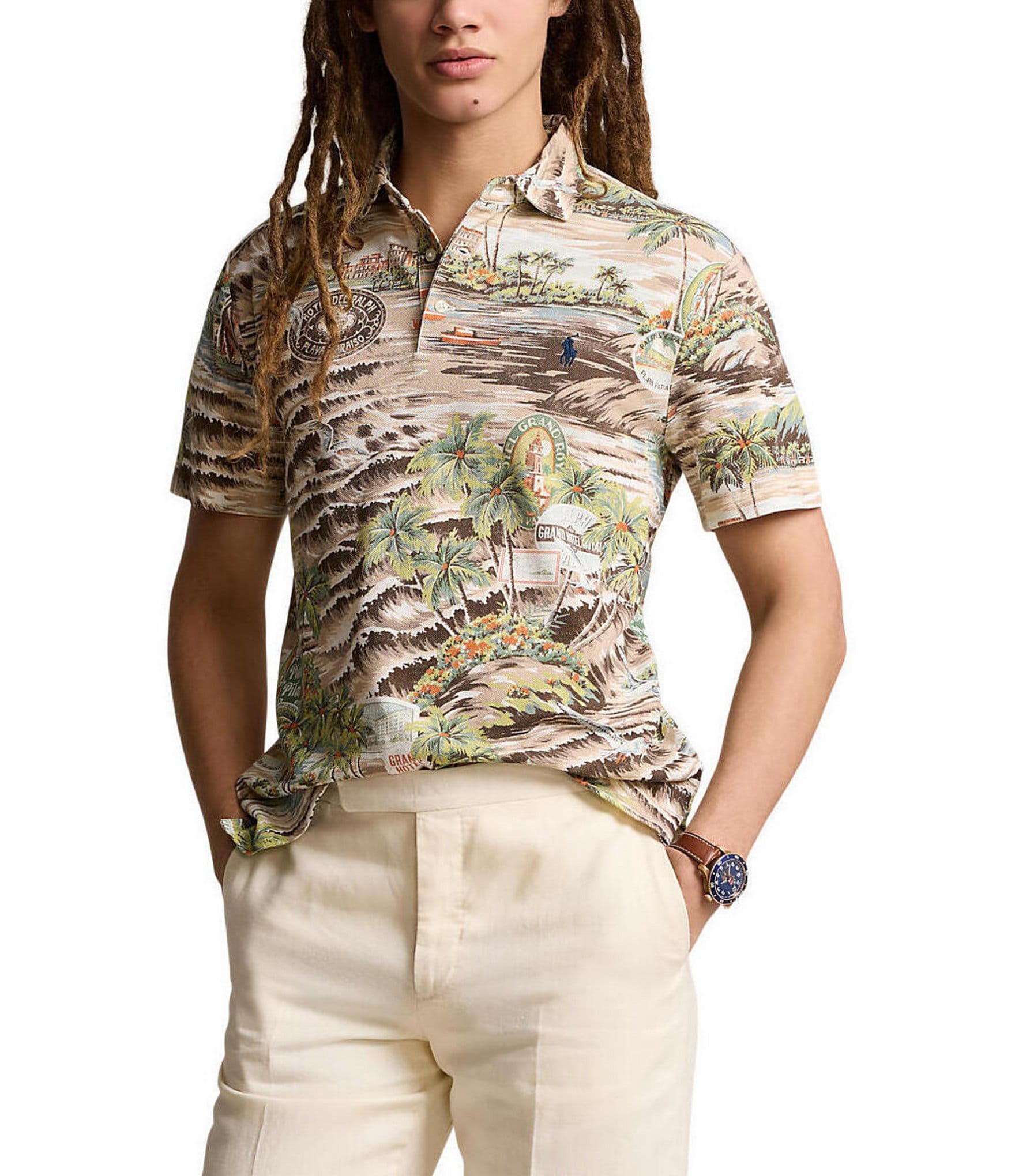 Polo Ralph Lauren Classic Fit Beach Print Mesh Short Sleeve Polo Shirt