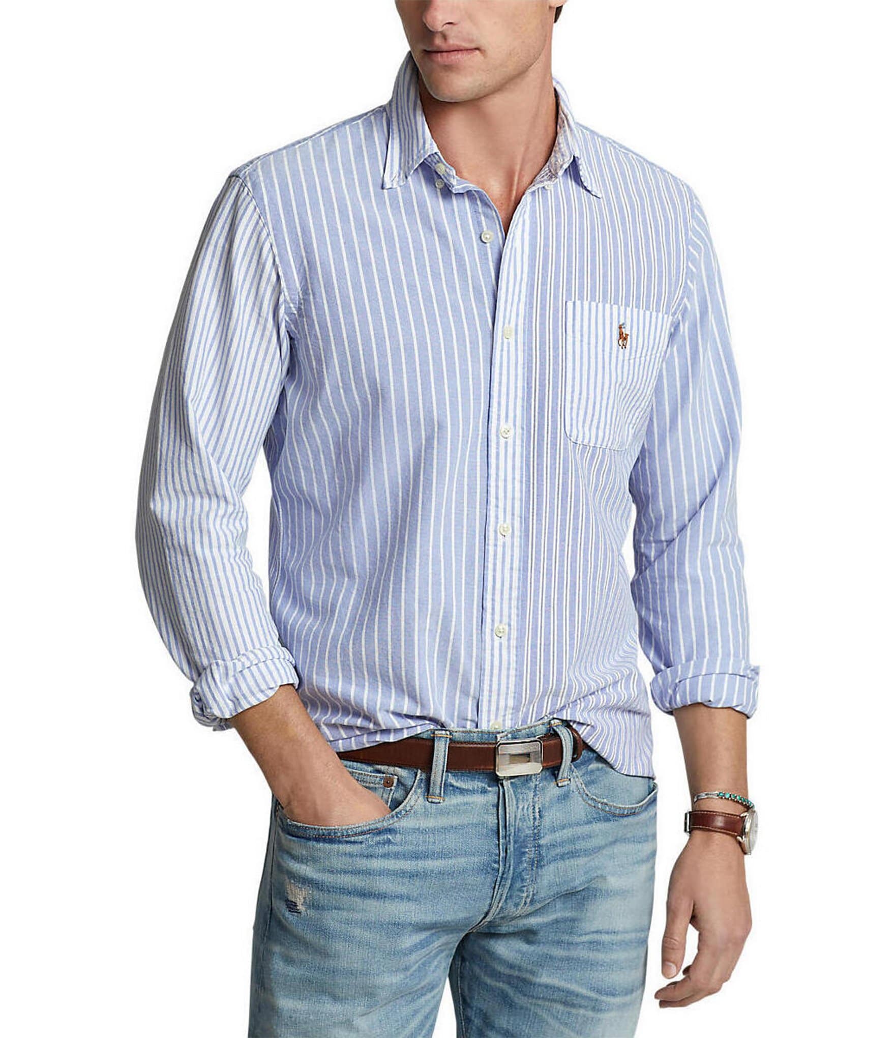 Polo Ralph Lauren Classic-Fit Blue Long-Sleeve Woven Funshirt | Dillard's