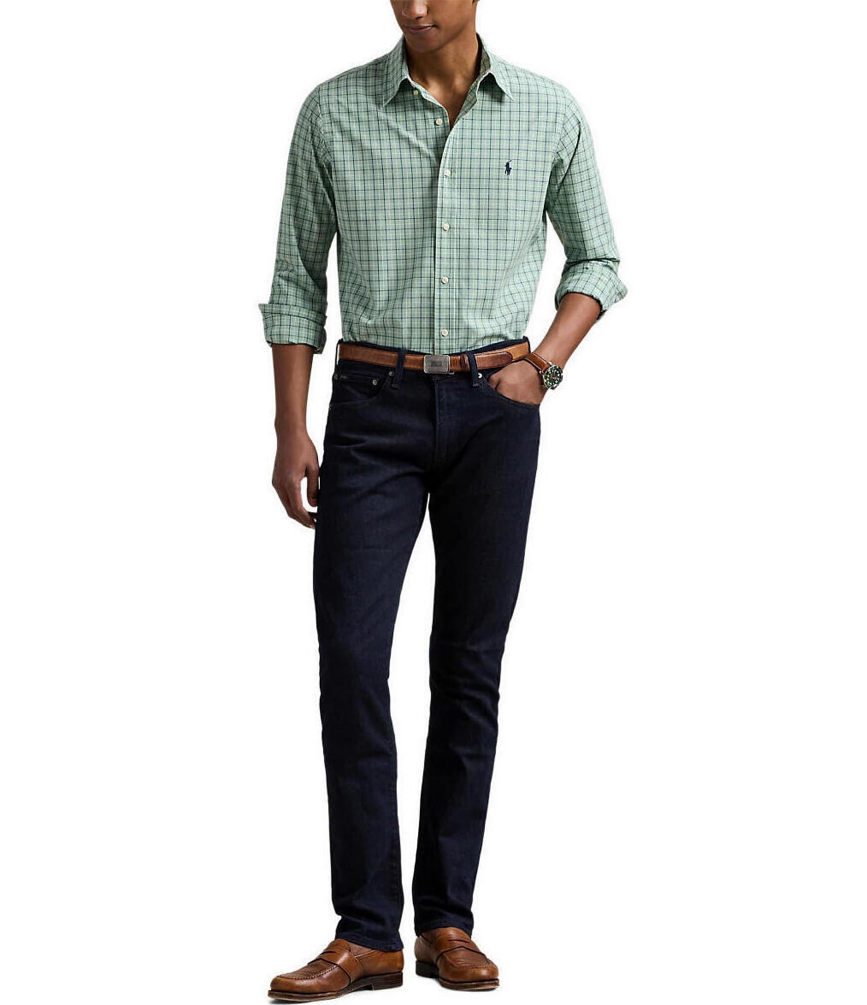Polo Ralph Lauren Classic Fit Checked Stretch Poplin Long Sleeve Woven Shirt