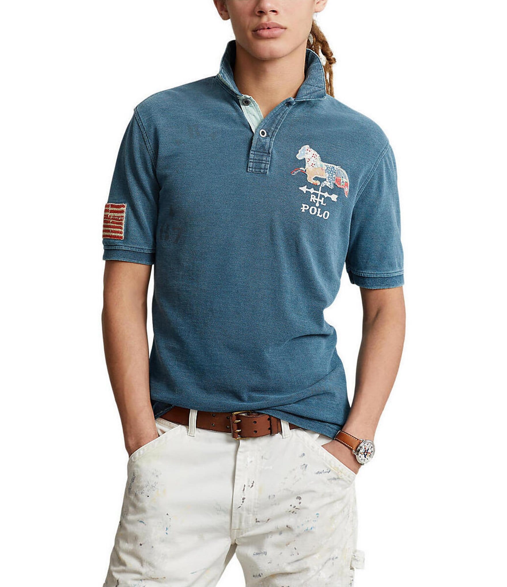 Polo Ralph Lauren Men's Classic Fit Flag Mesh Polo Shirt Blue Size