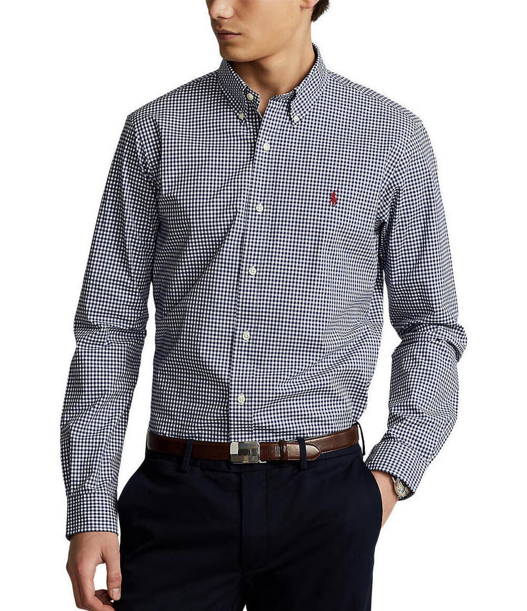 Polo Ralph Lauren Classic-Fit Gingham Stretch Poplin Long-Sleeve Woven ...