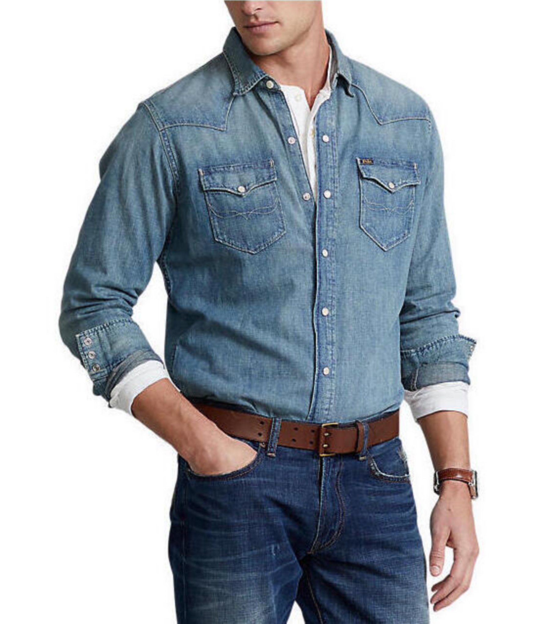 Ralph Lauren, Tops, Ralph Lauren Slim Fit Pinstripe Western Button Down  Shirt