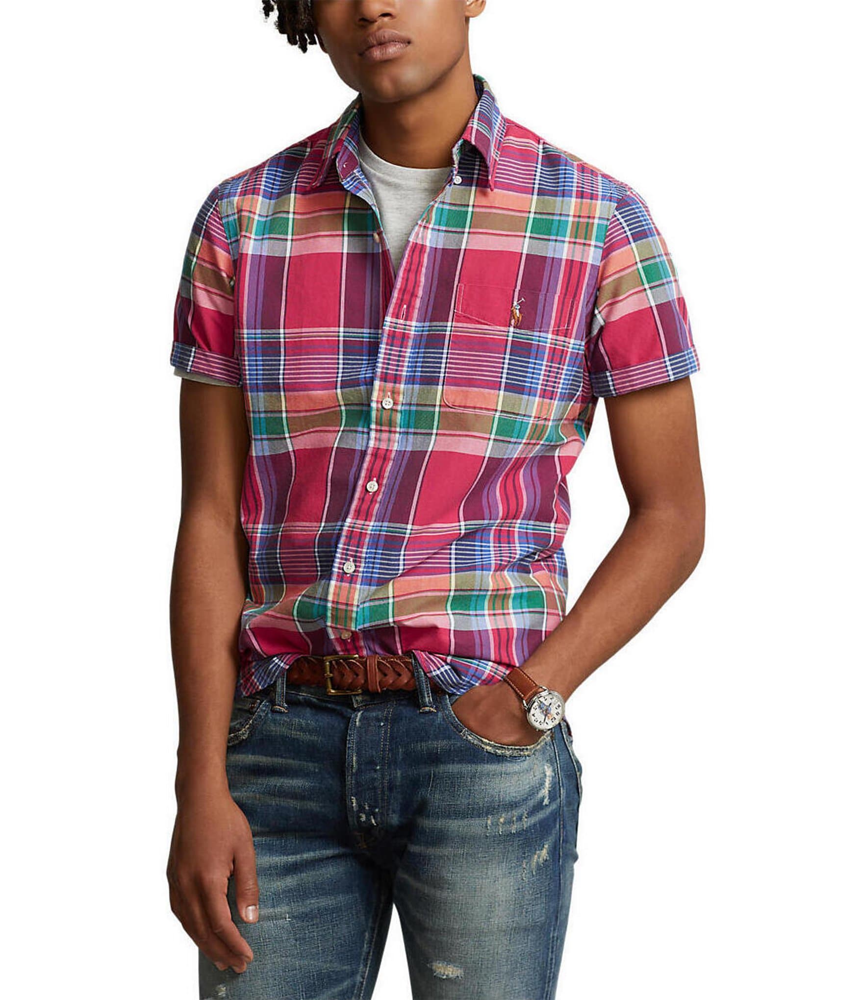 Polo Ralph Lauren Classic-Fit Multi-Color Plaid Oxford Short-Sleeve Woven  Shirt | Dillard's