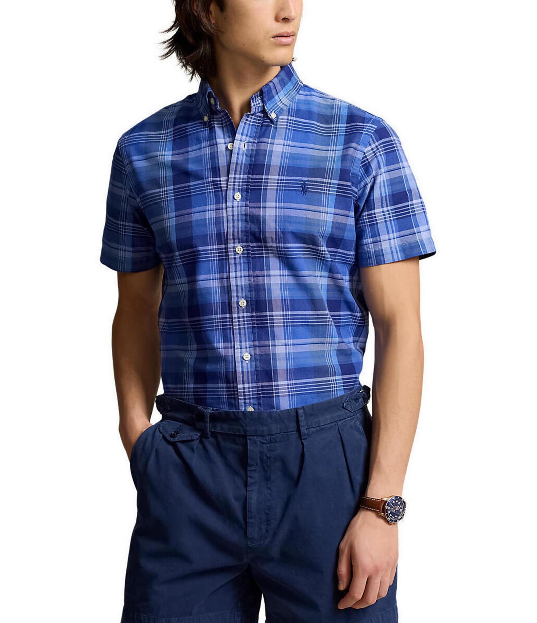 Polo Ralph Lauren Classic Fit Plaid Oxford Short Sleeve Woven Shirt ...