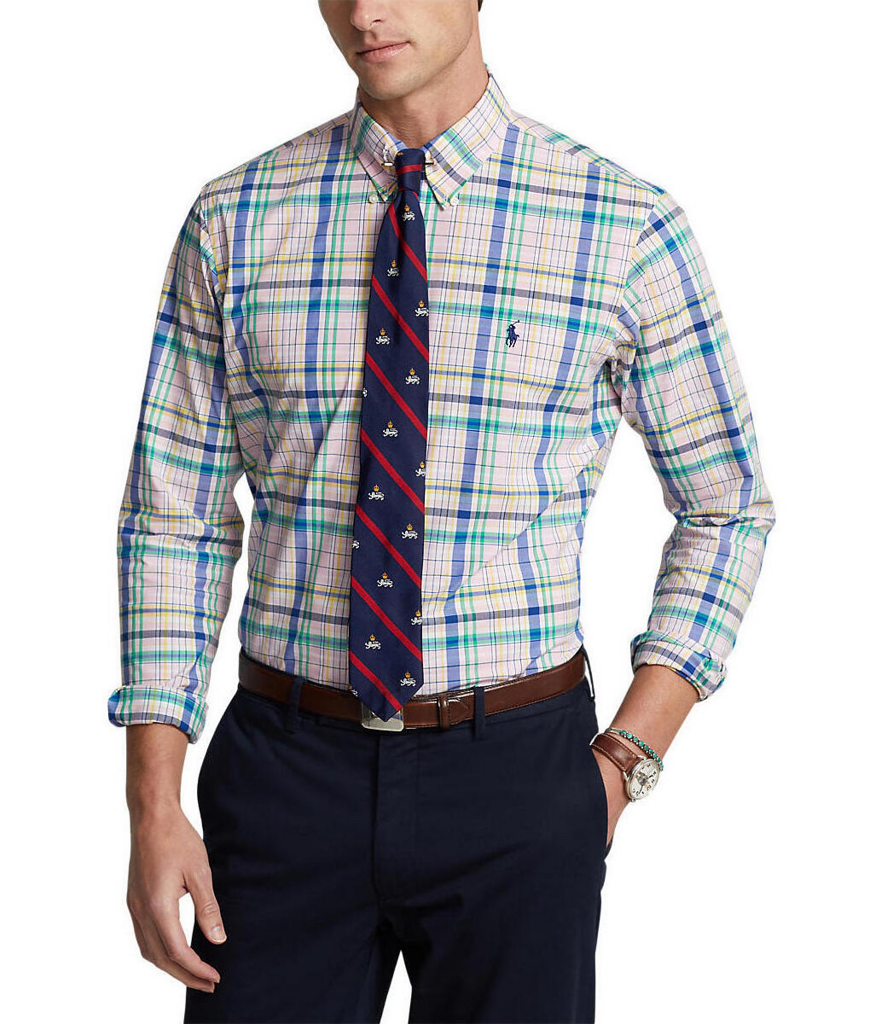 Polo Ralph Lauren Classic-Fit Plaid Stretch Poplin Long-Sleeve