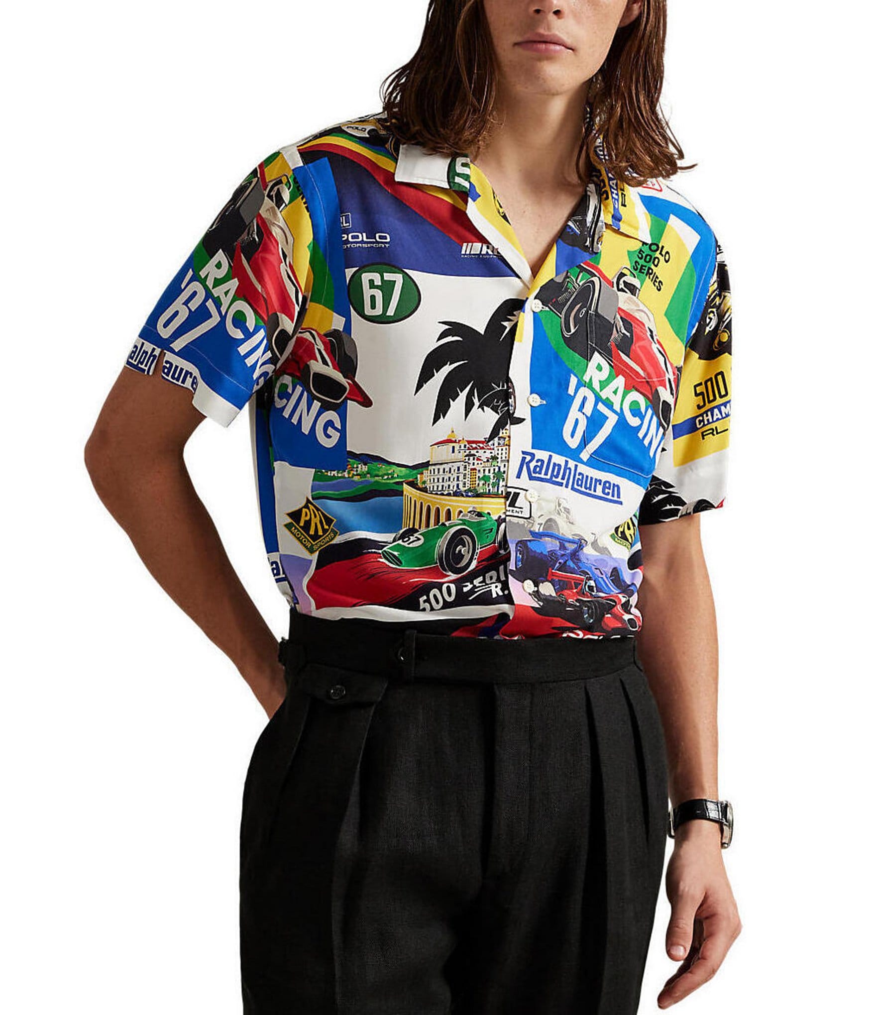 Polo Ralph Lauren Classic Fit Racing Print Short Sleeve Woven Camp Shirt