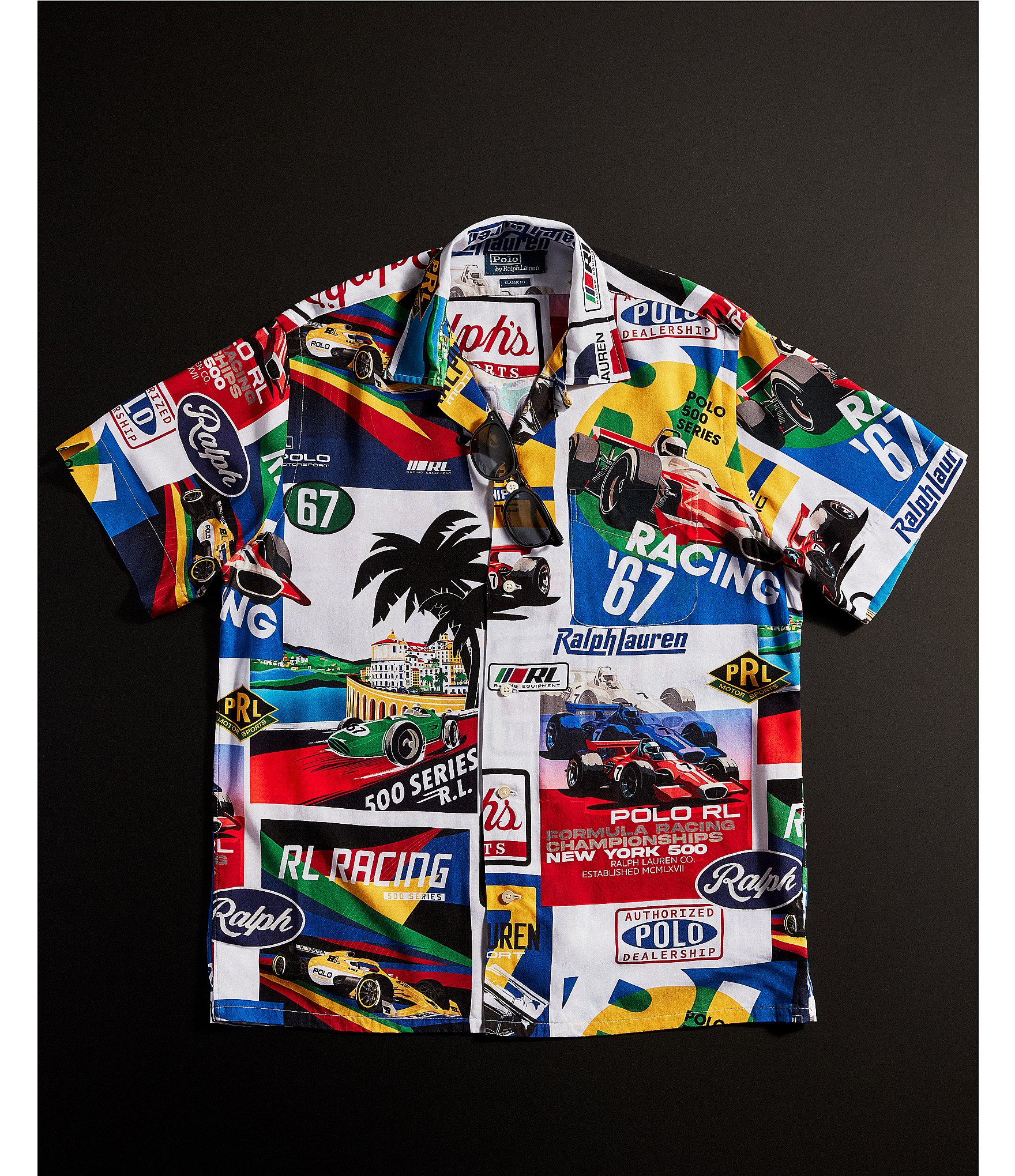 Polo Ralph Lauren Classic Fit Racing Print Short Sleeve Woven Camp Shirt