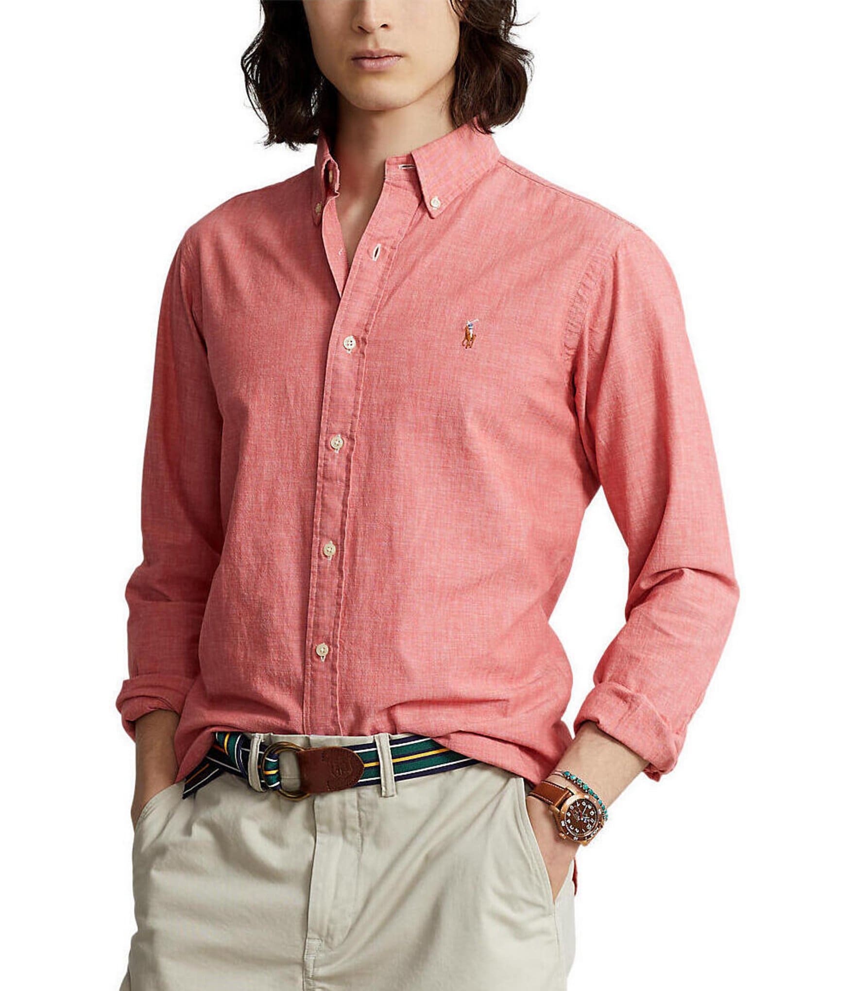 Women's Red Chambray Point Collar Shirt