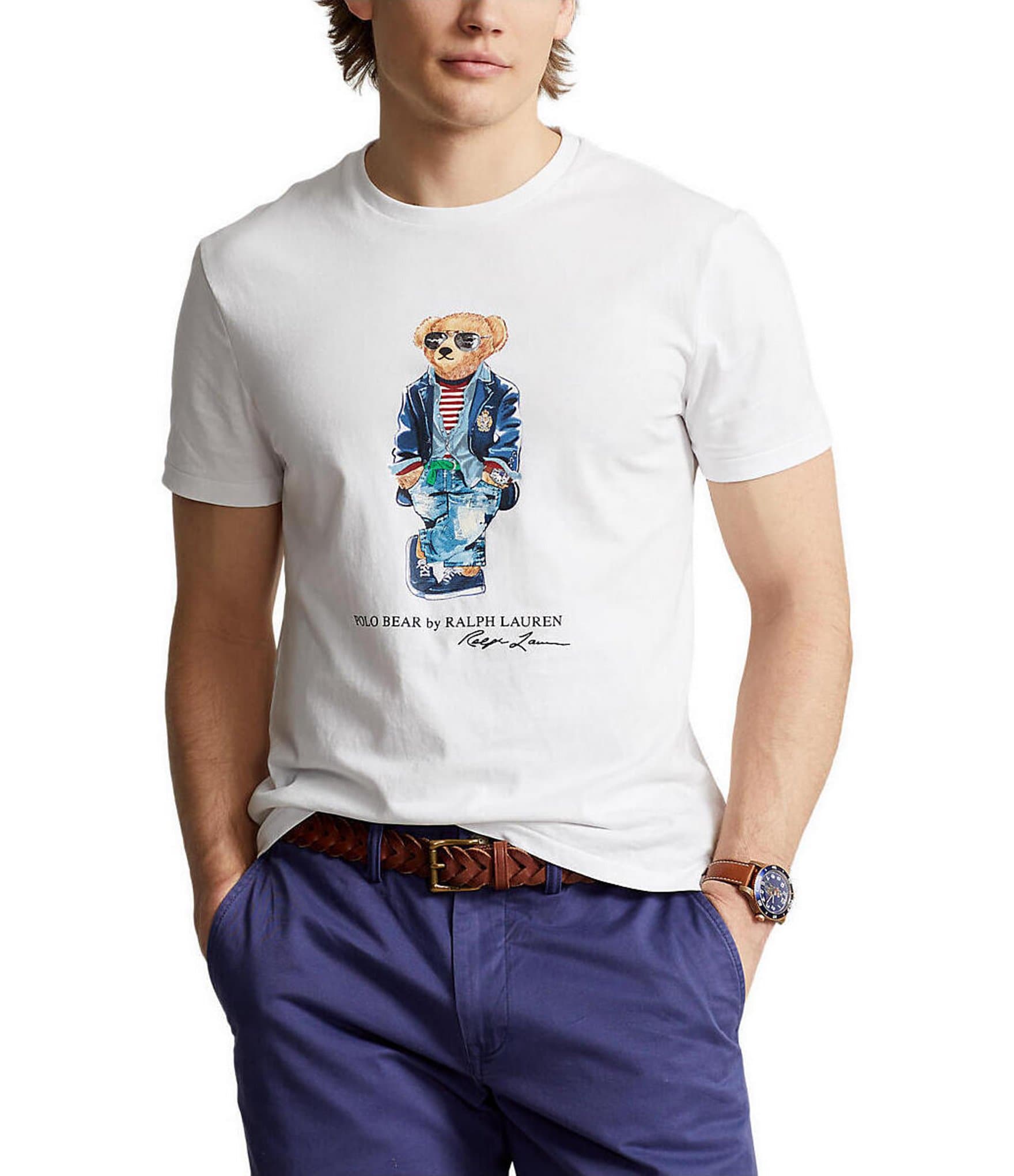 POLO RALPH LAUREN CUSTOM SLIM FIT POLO BEAR JERSEY T-SHIRT, White Men's T- shirt