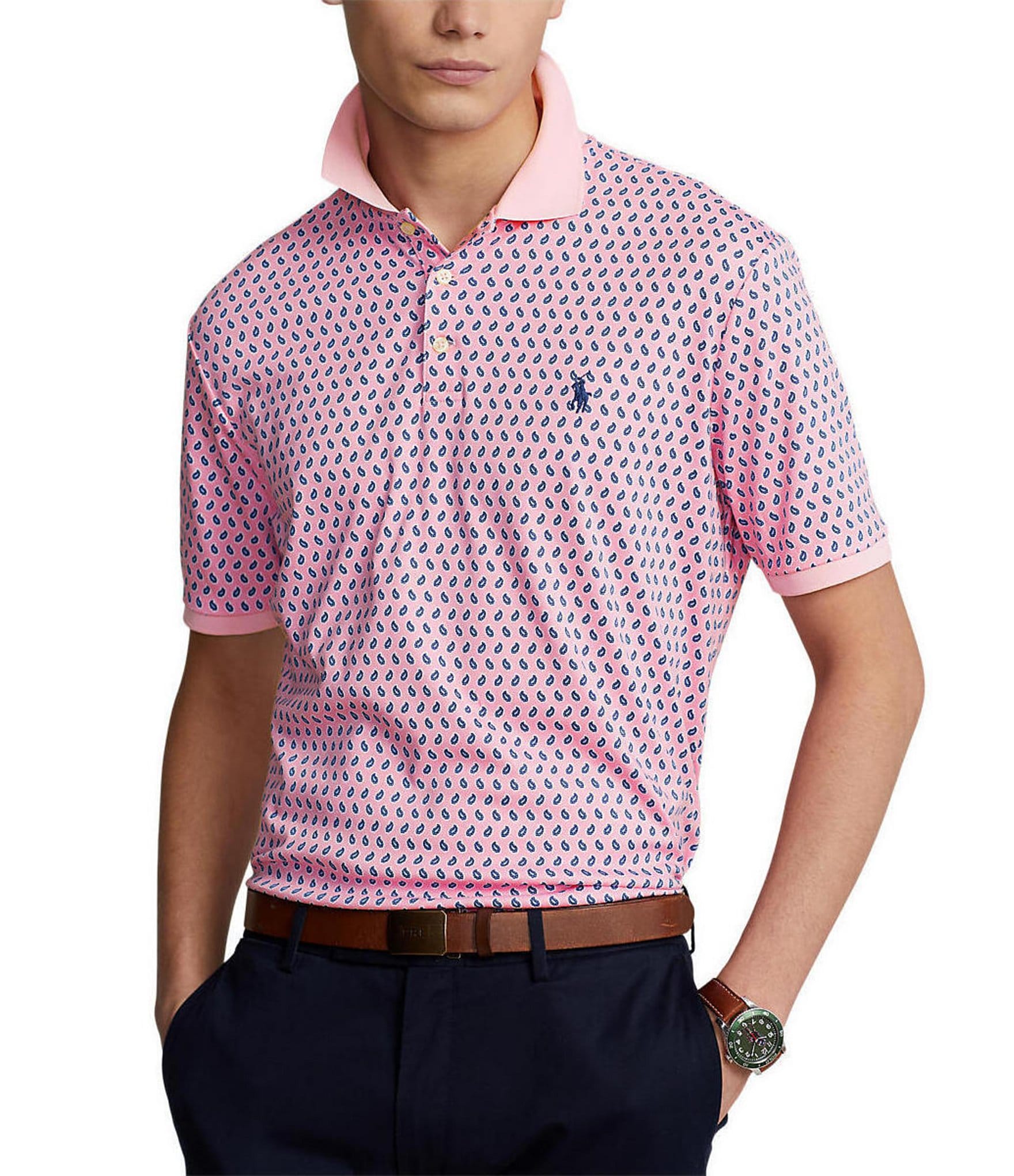 Pink Short-sleeve cotton-blend polo shirt