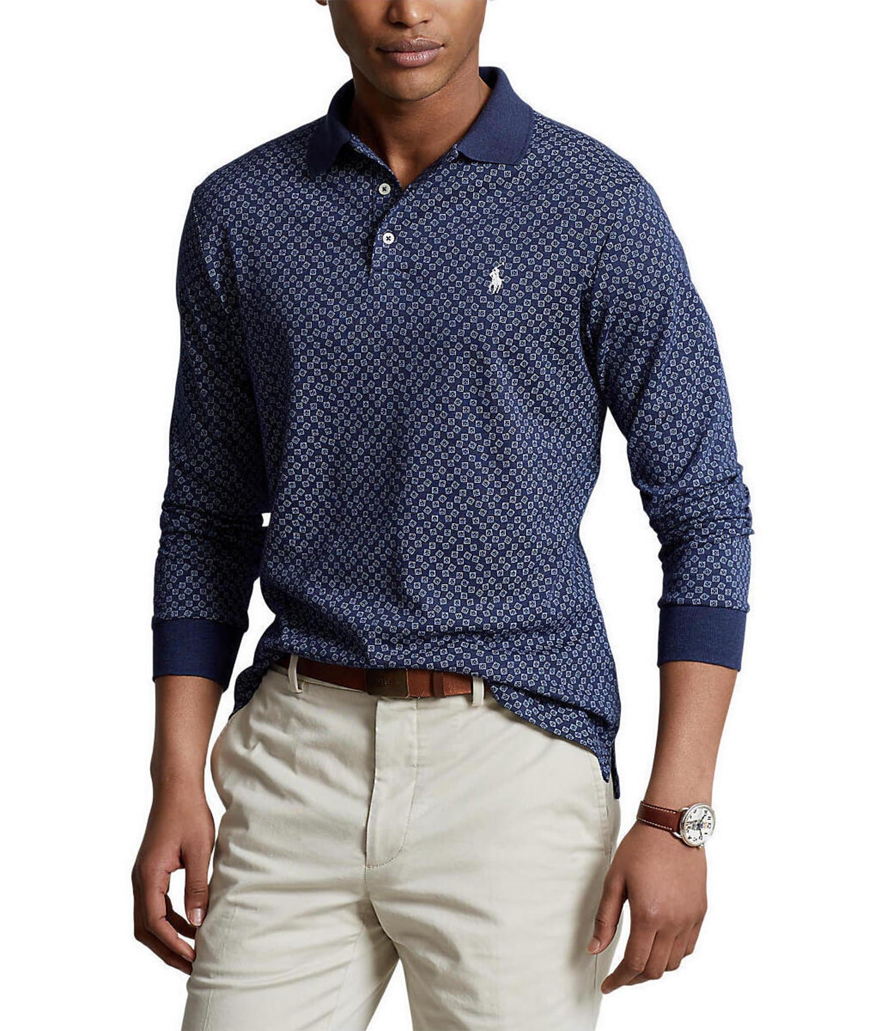 Polo Ralph Lauren Classic-Fit Spring Navy Heather Soft Cotton Long-Sleeve  Polo Shirt | Dillard's