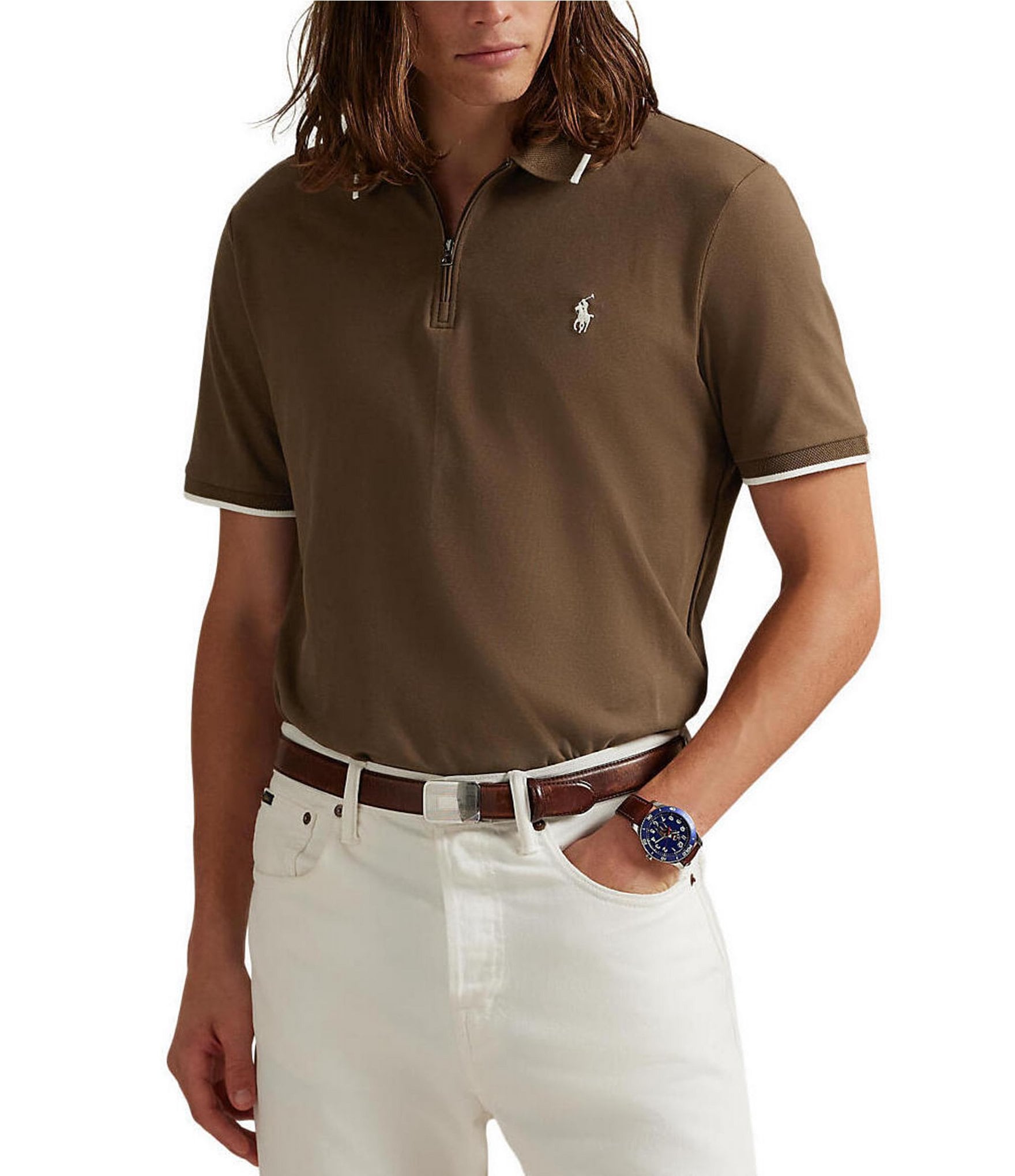 Polo Ralph Lauren Classic Fit Stretch Mesh Zip Short Sleeve Polo Shirt