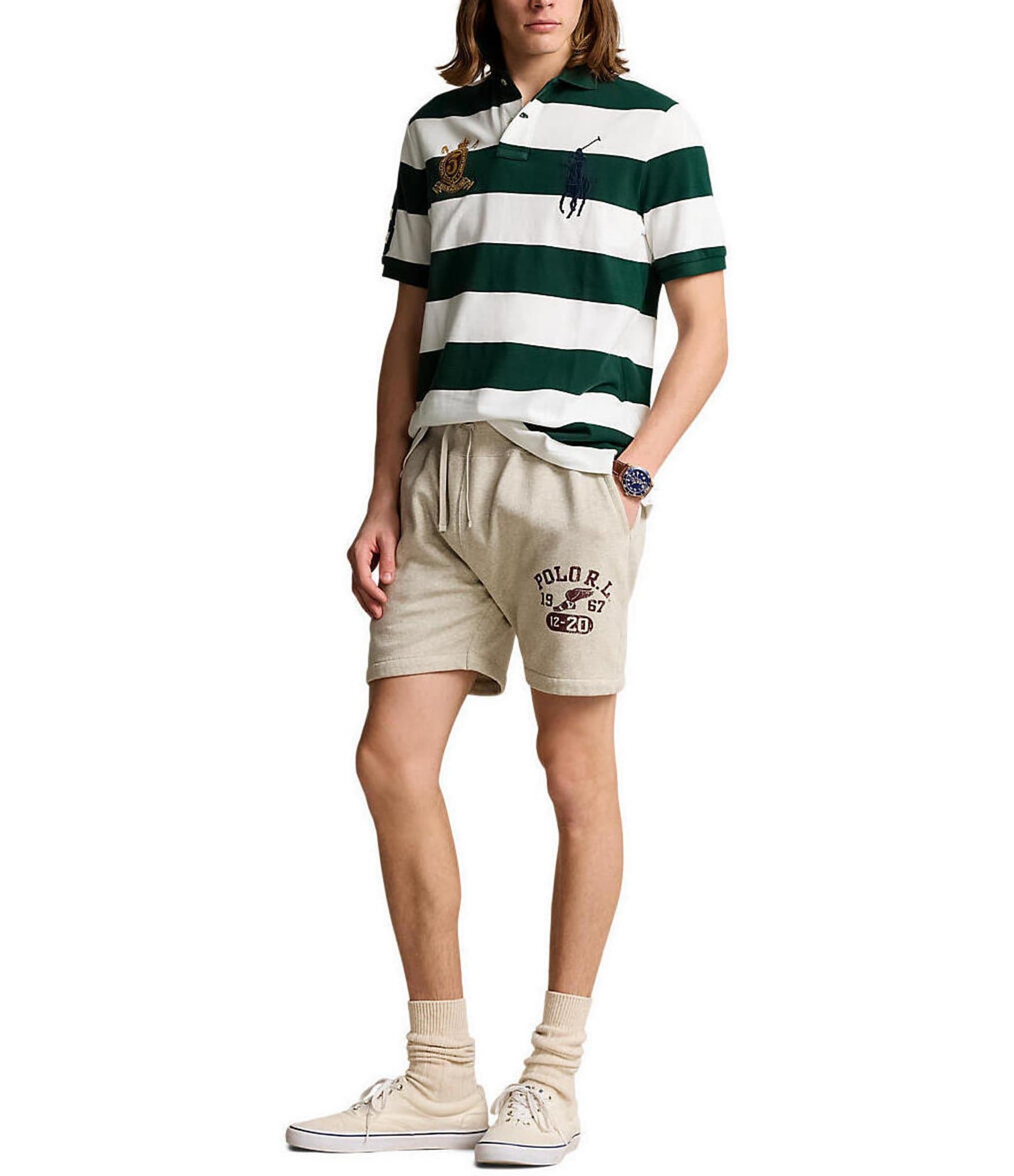 Polo Ralph Lauren Classic Fit Stripe Big Pony & Crest Mesh Polo Shirt