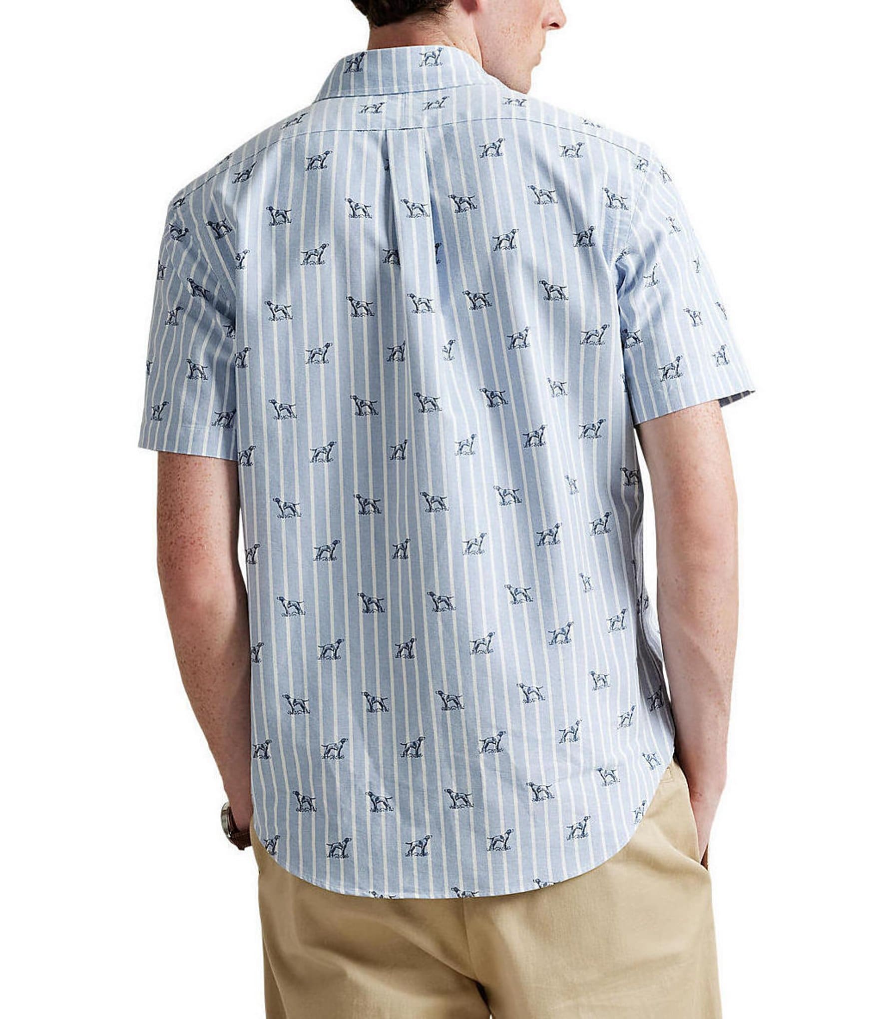 Polo Ralph Lauren Classic Fit Stripe Dog Print Short Sleeve Woven Shirt