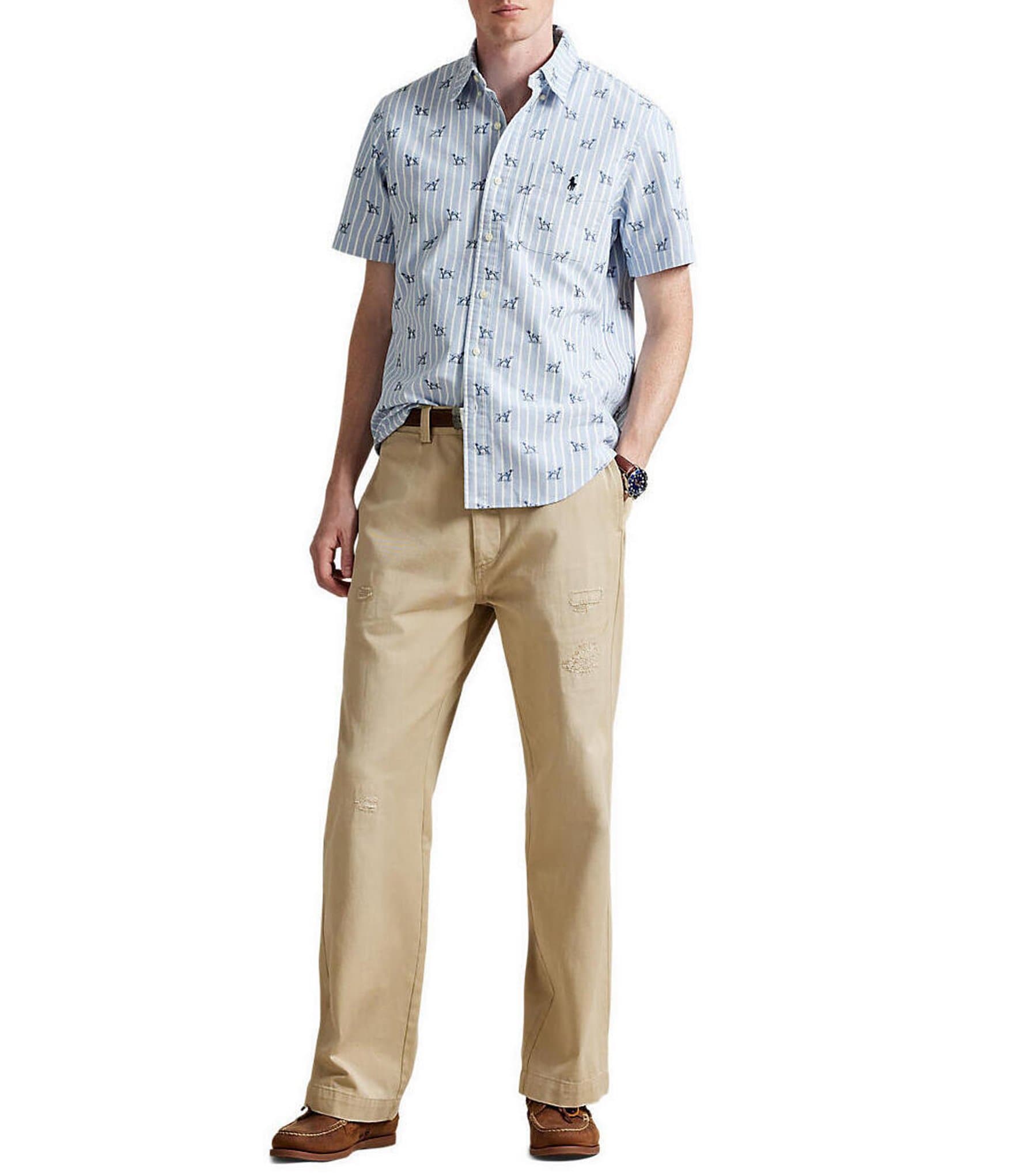 Polo Ralph Lauren Classic Fit Stripe Dog Print Short Sleeve Woven Shirt