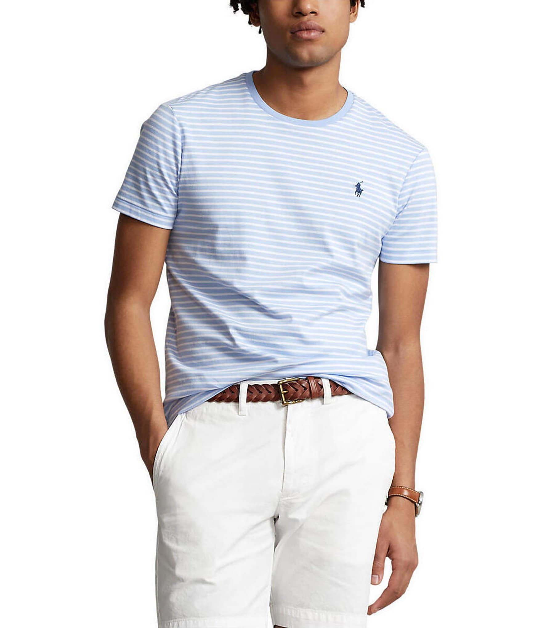 Polo Ralph Lauren Classic Fit Striped Mesh T-Shirt Male T-Shirt Navy Blue Size XL Cotton