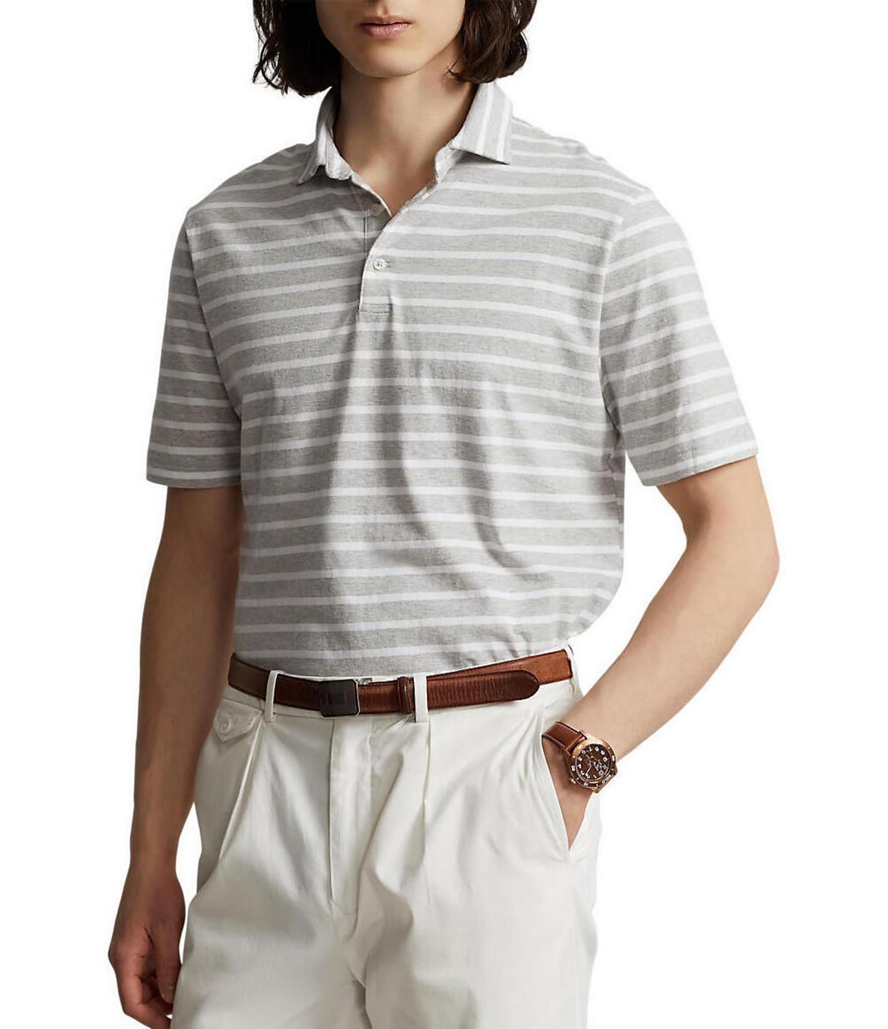 Polo Ralph Lauren Classic Fit Striped Jersey Short Sleeve Polo Shirt ...